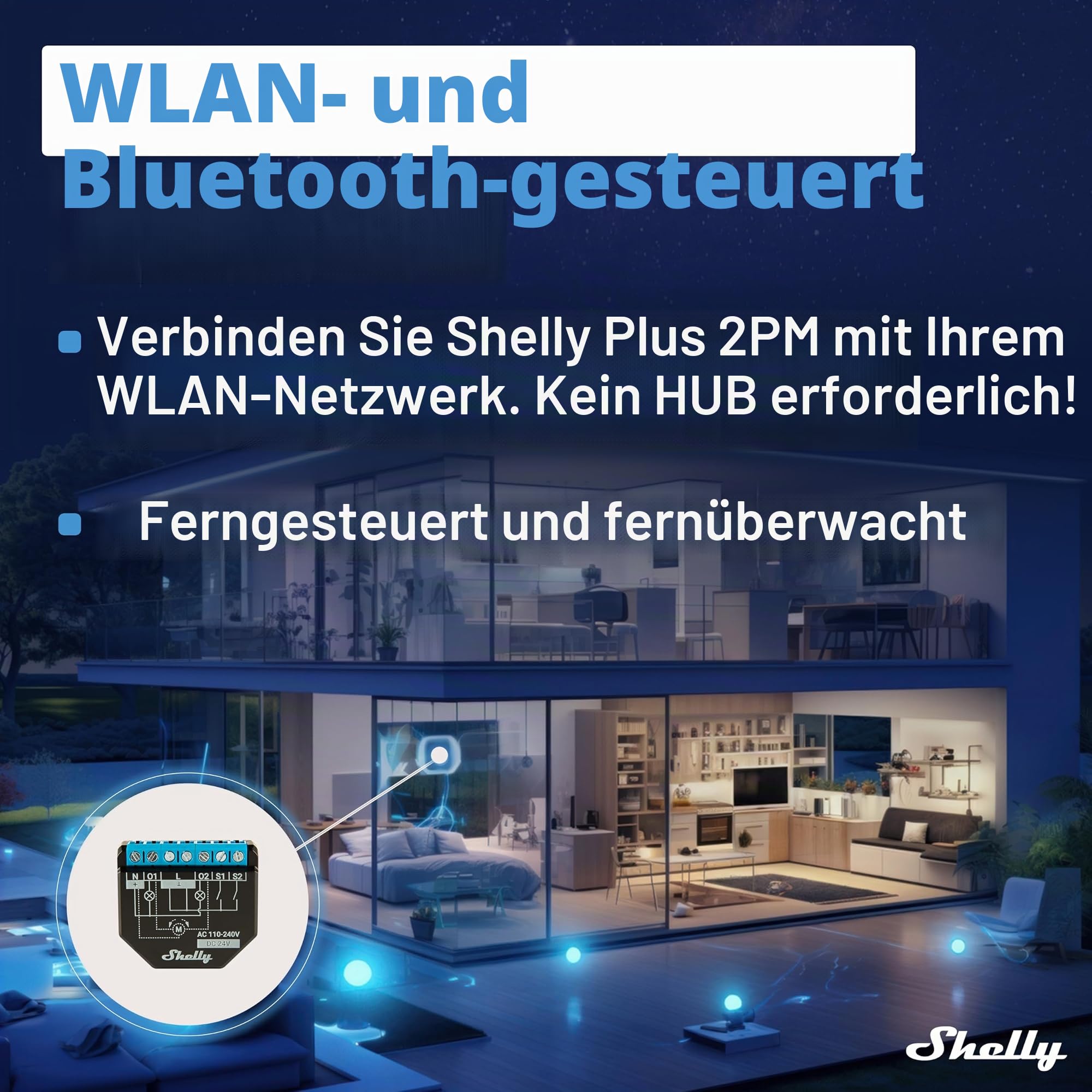 Shelly Plus 2PM | Wlan & Bluetooth 2 Kanäle Smart Relais Schalter mit Leistungsmessung & 1 Mini Gen 3 | WiFi & Bluetooth Smart Switch Relais 1 Kanal 8A