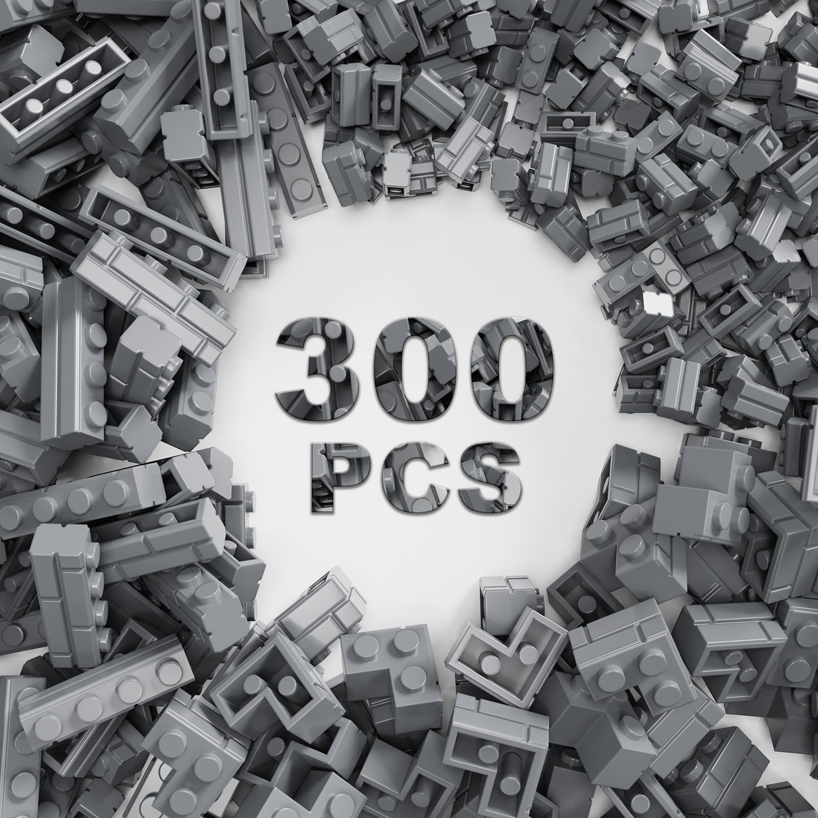300 Pieces Classic Building Blocks, Dark Gray Masonry Outline Bricks, Wall Brick Blocks, Compatible with Lego Parts and Components, Creative Educational Building Block Toys for Kids Ages 6 7 8 9 10