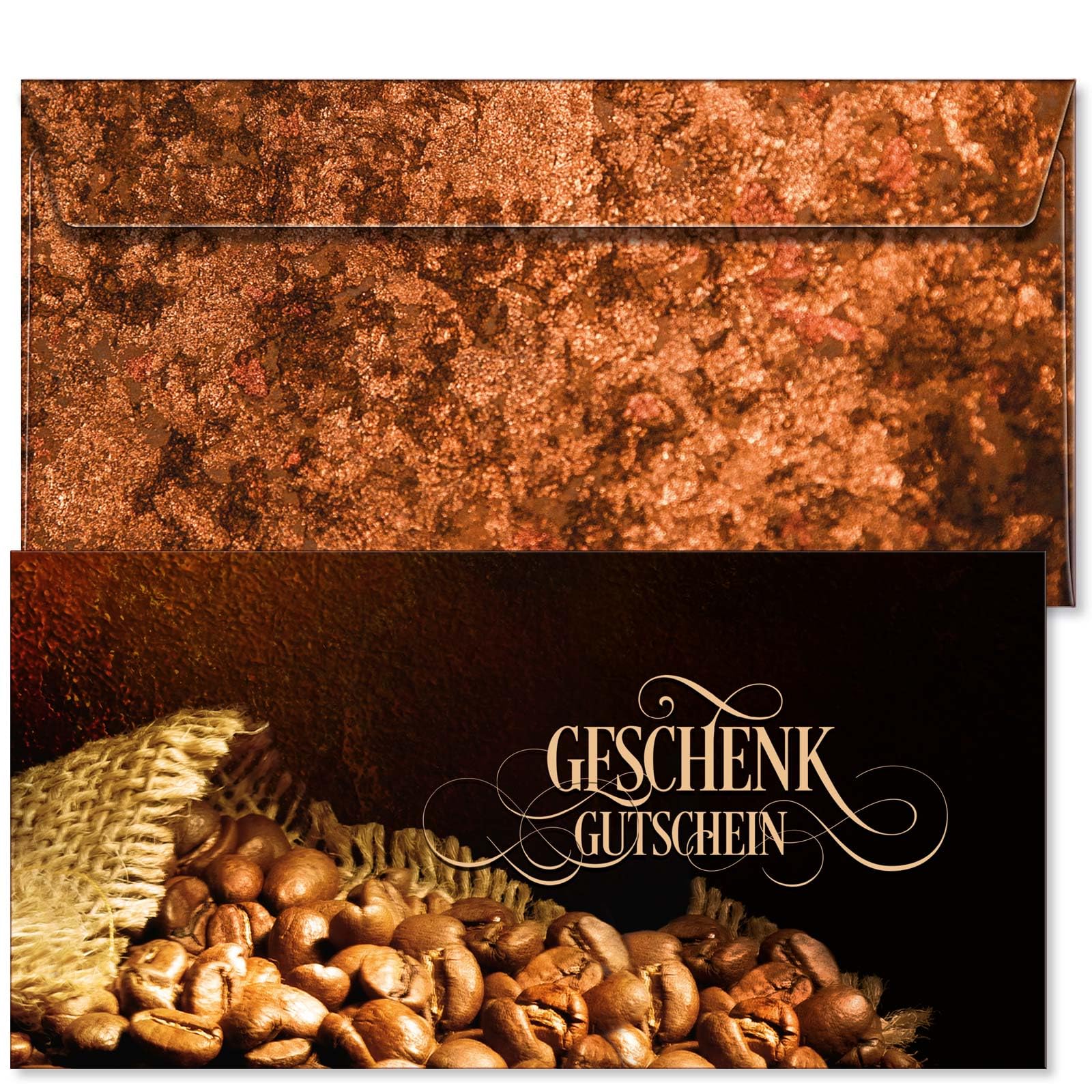 GESCHENKGUTSCHEINcom - 50 Blanko Gutscheine mit Umschlag - Formulare mit Vordruck für Café Kaffeehäuser. Cafégutscheine G9237-1-50-V1