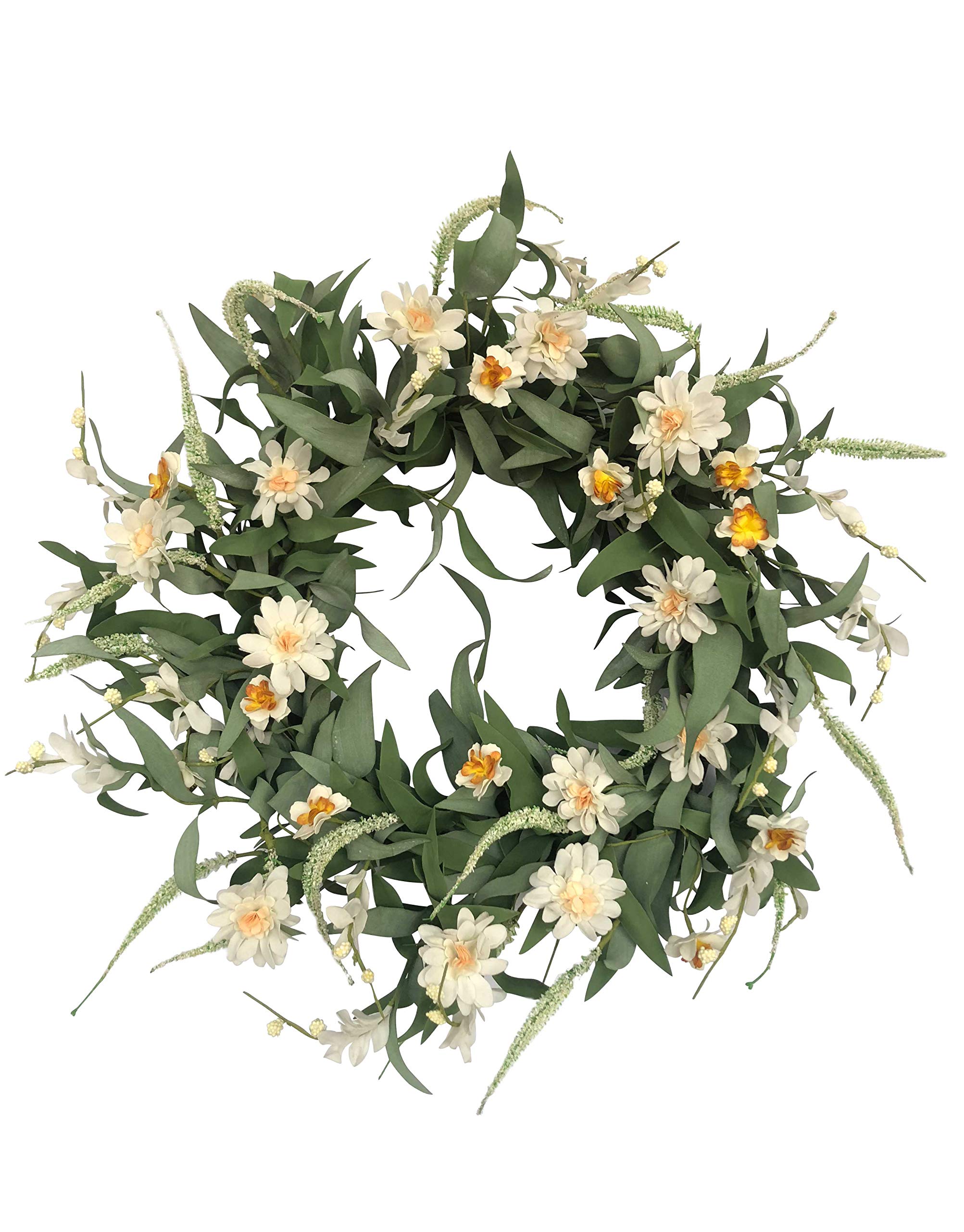 NeoL'artes 20inch Magnolia Spring Summer Grapevine Wreath Year Around, Farmhouse Wreaths for Front Door Outside Home Decor
