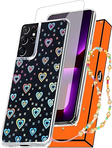 Shorogyt Funda holográfica de corazón para Samsung Galaxy S21 Ultra 5G4G de 6.8 pulgadas, lindas fundas transparentes con corazones de amor con