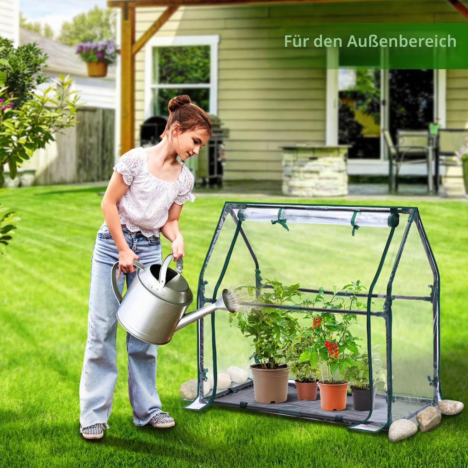 Ohuhu Mini Gewächshaus Zimmergewächshaus PVC Foliengewächshaus mit wasserdichte Matte, Tomatenhaus Folie Gewächshaus Klein für Sämling Pflanze die Indoor Kräutergarten 91,5x45,5x84 cm