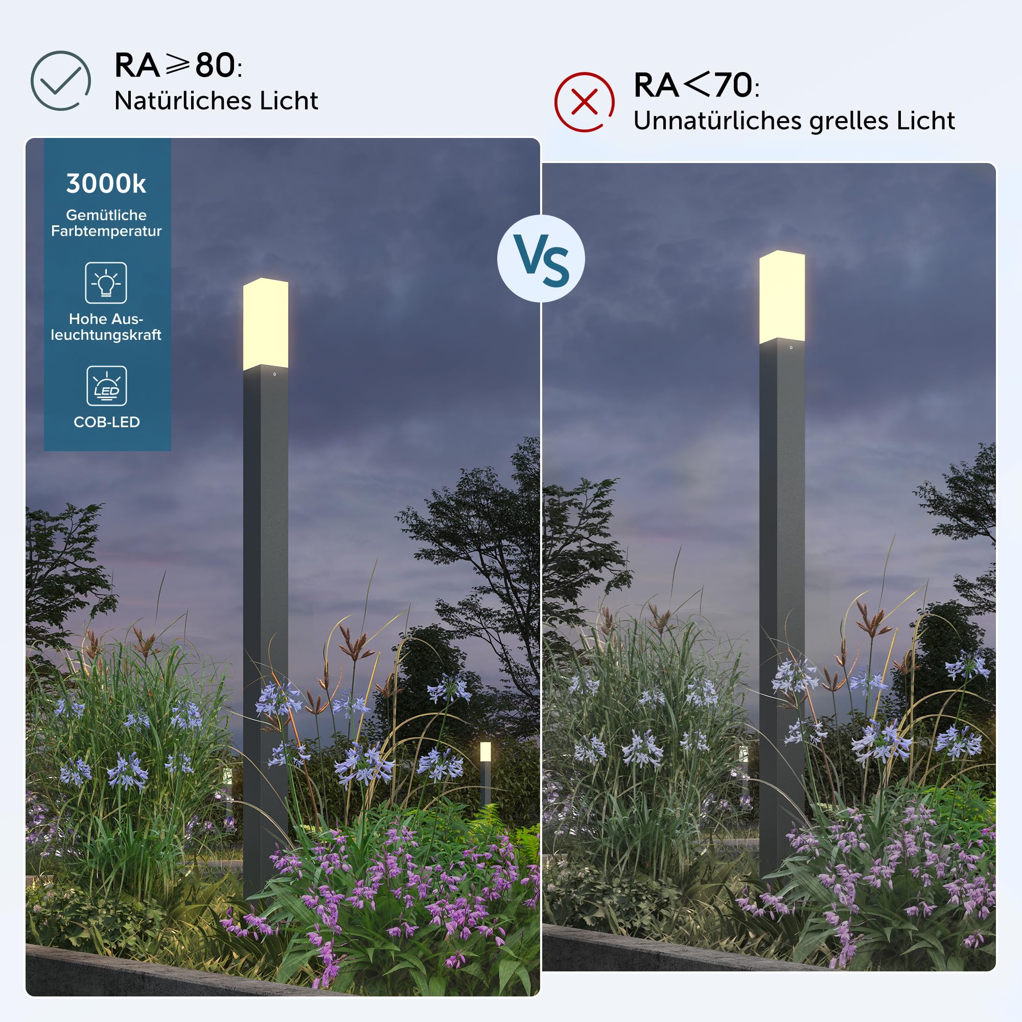 doporro Wegeleuchten Außen Stromanschluss 40cm Gartenleuchte IP65 3W | Gartenlampen für Draußen Strom, 3000K Warmweiß Pollerleuchte Standleuchte Außen, 38x38x406mm, Sandgrau dunkel, Deus Lumina
