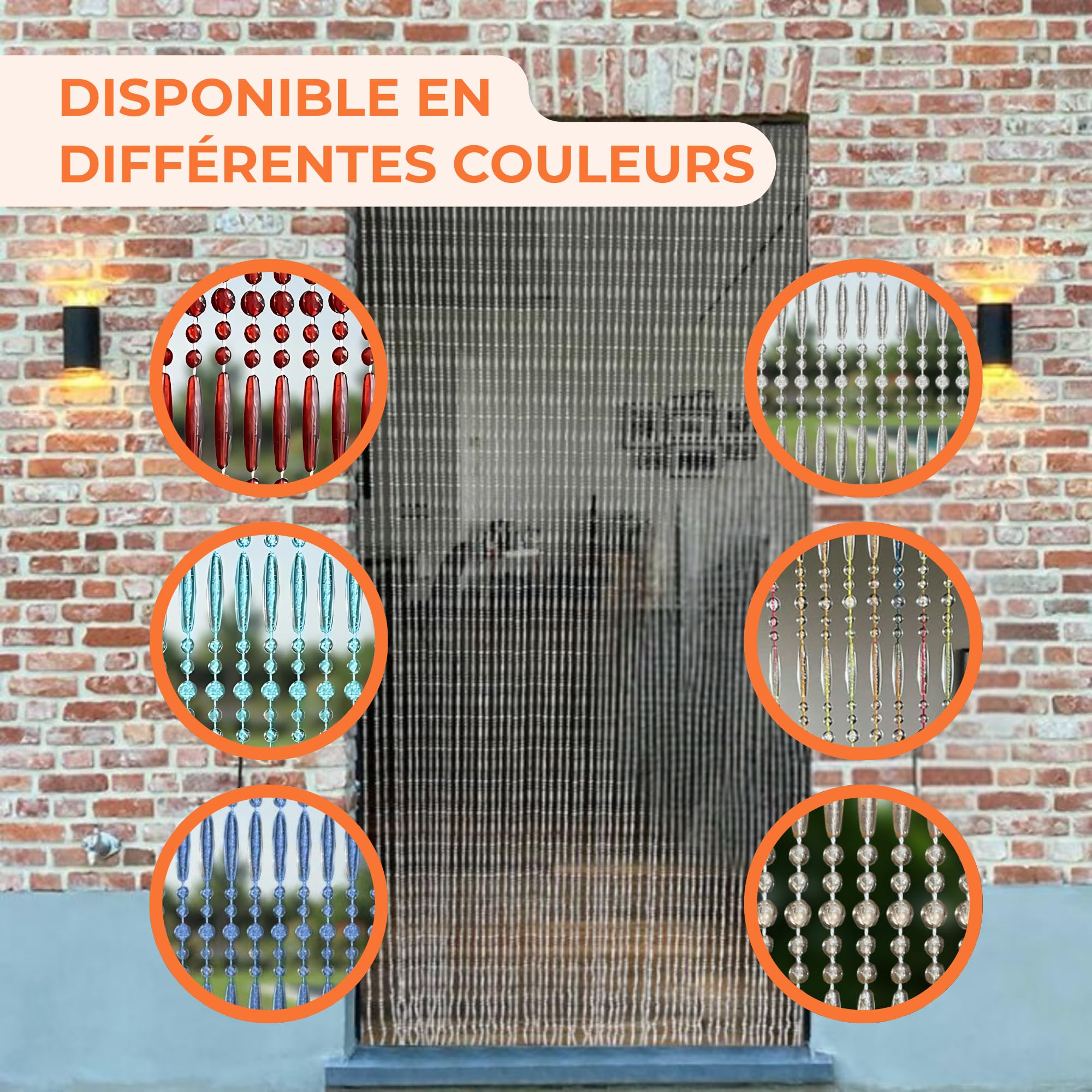 Trente Rideau à perles de différentes tailles et couleurs pour porte de balcon, moustiquaire à perles anti-insectes, transparent, 100 x 230 cm