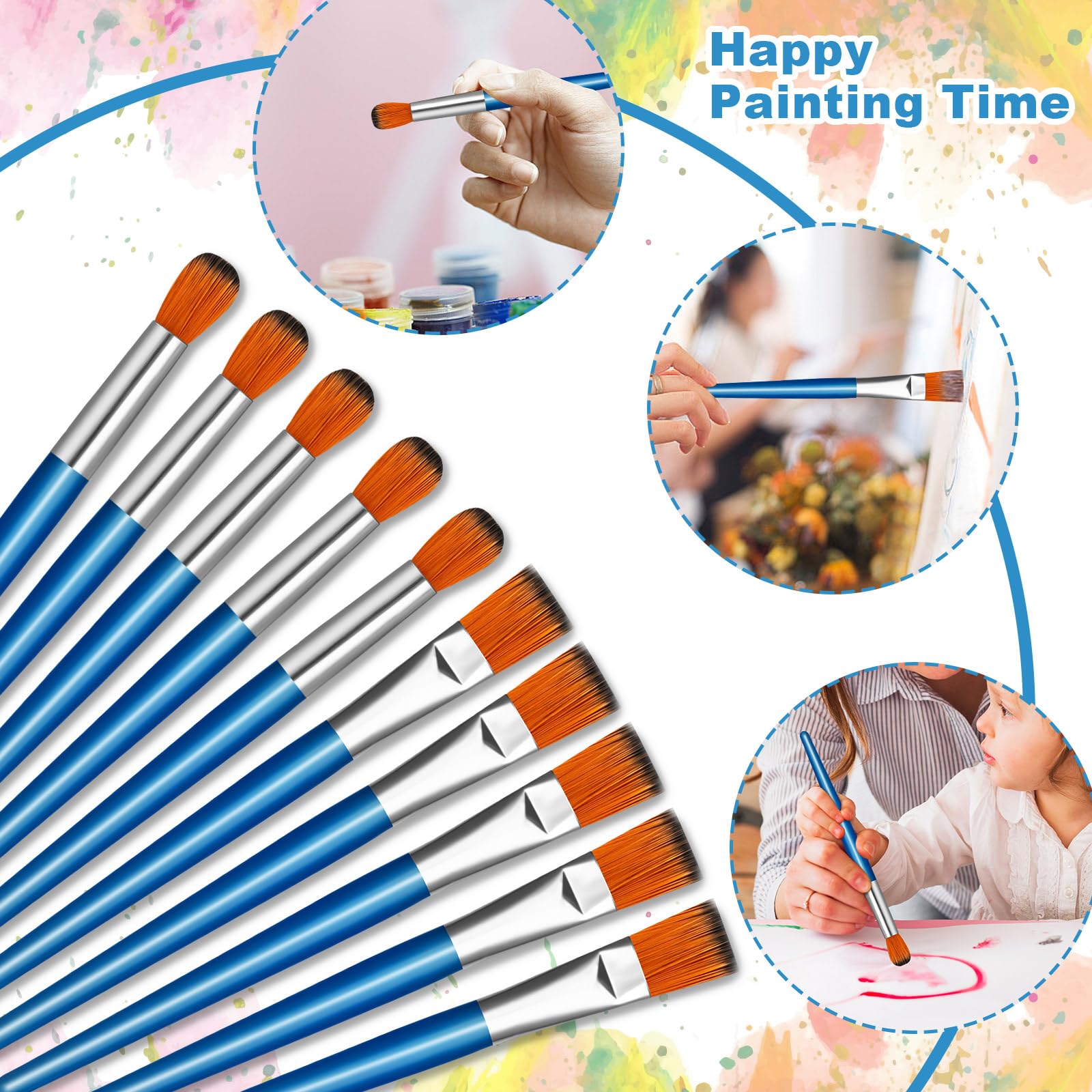 YGAOHF 14 Stück große Pinsel für Acrylmalerei, 2,5 cm flache und runde Pinsel für Acrylmalerei, große ovale Mischpinsel für Acrylmalerei, Großpackung mit Holzgriff für Gouache
