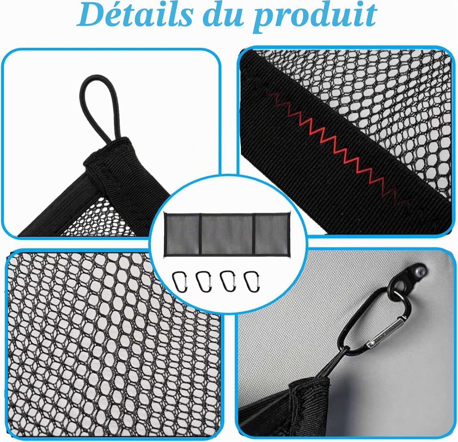 Filet de Rangement de Voiture pour Toit d'installation VW T5 T6, Élastique Filet de Rangement de Poche Oganizer de Rangement pour Camping Car avec 4 Crochets