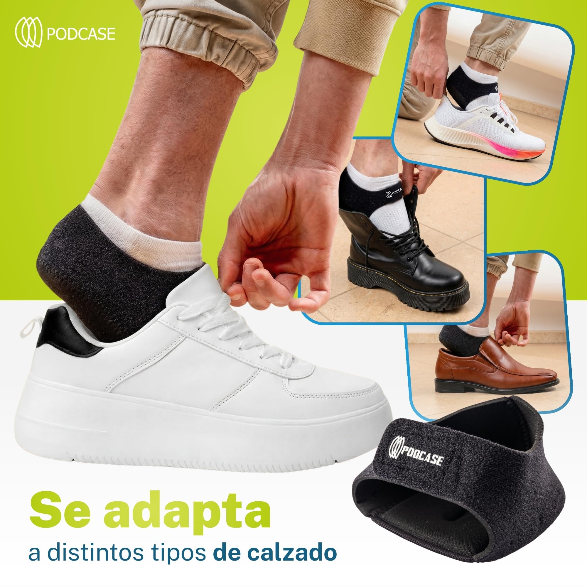 Pack 2 Pares de Taloneras Fascitis Plantar – Taloneras de Silicona para Mujer y Hombre – Plantillas para Zapatos con Cierre Ajustable, Antideslizantes y Transportables – Alivio