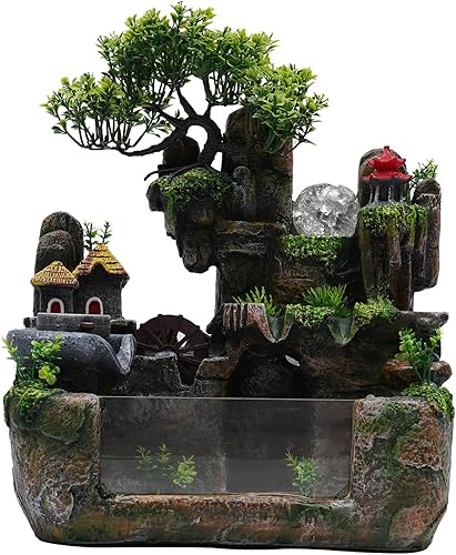 Miniatura 7 de Fuente de cascada para interiores con luces LED, con atomizador de bola rodante, cascada iluminada iluminada para interiores, pequeñas fuentes de