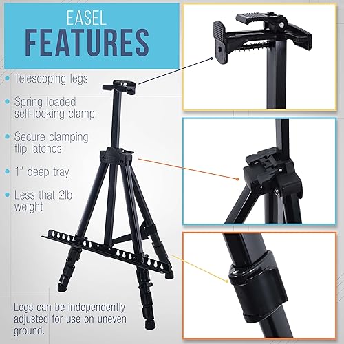 Miniatura 3 de U.S. Art Supply Caballete de trípode de metal negro de 66 pulgadas (paquete de 4) – ajustable de 20 a 5.5 pies, soporta lona de 32 pulgadas, soporte