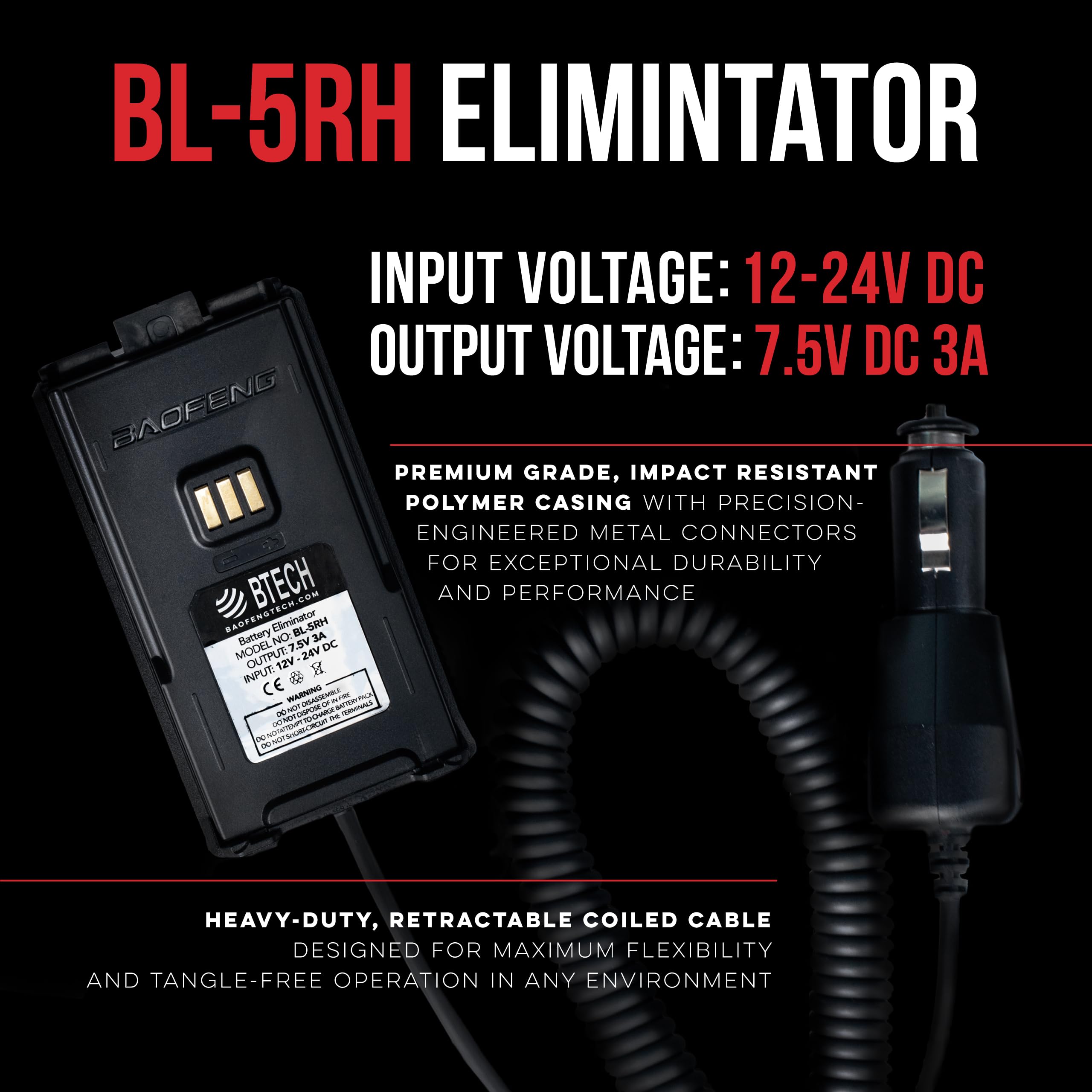 BTECH BL-5RH Éliminateur de batterie 12-24 V CC pour BF-F8HP PRO Baofeng