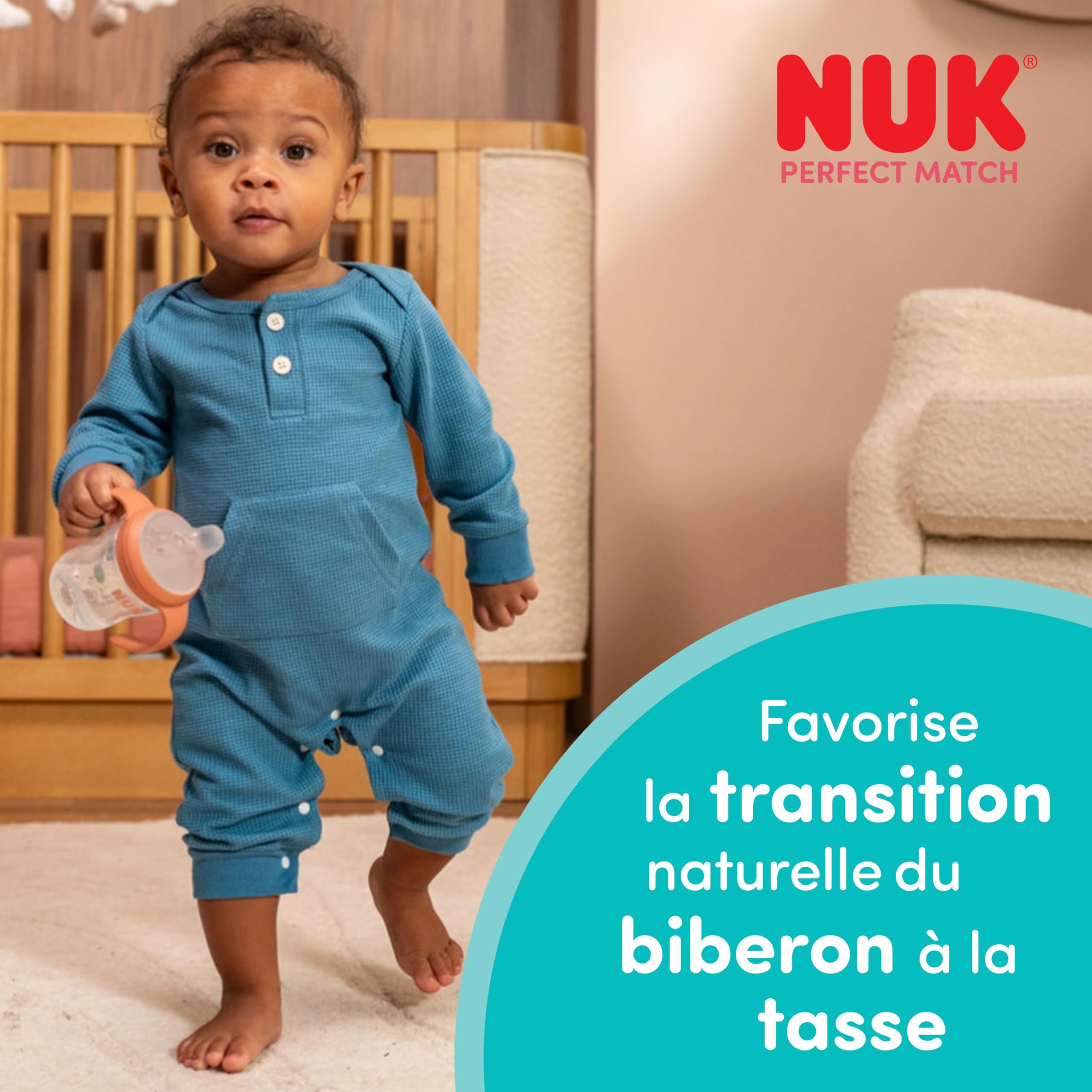 NUK Perfect Match Nuit Tasse d’apprentissage | 6+ mois | 150 ml | Tasse anti-fuite pour bébés | Poignées antidérapantes | Brille dans le noir | Singe/Koala | Lot de 2