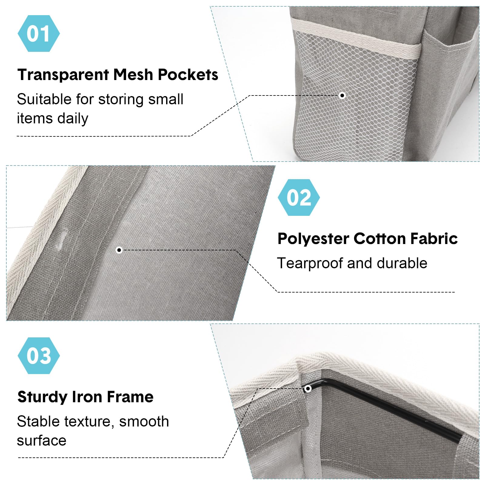 2pcs Confezione da Organizer da Appendere per Comodino con 3 Scomparti, Organizer da Appendere, Organizer da Porta, Mensola da Appendere, Borsa da Letto per Scuola, Dormitorio (Grigio)