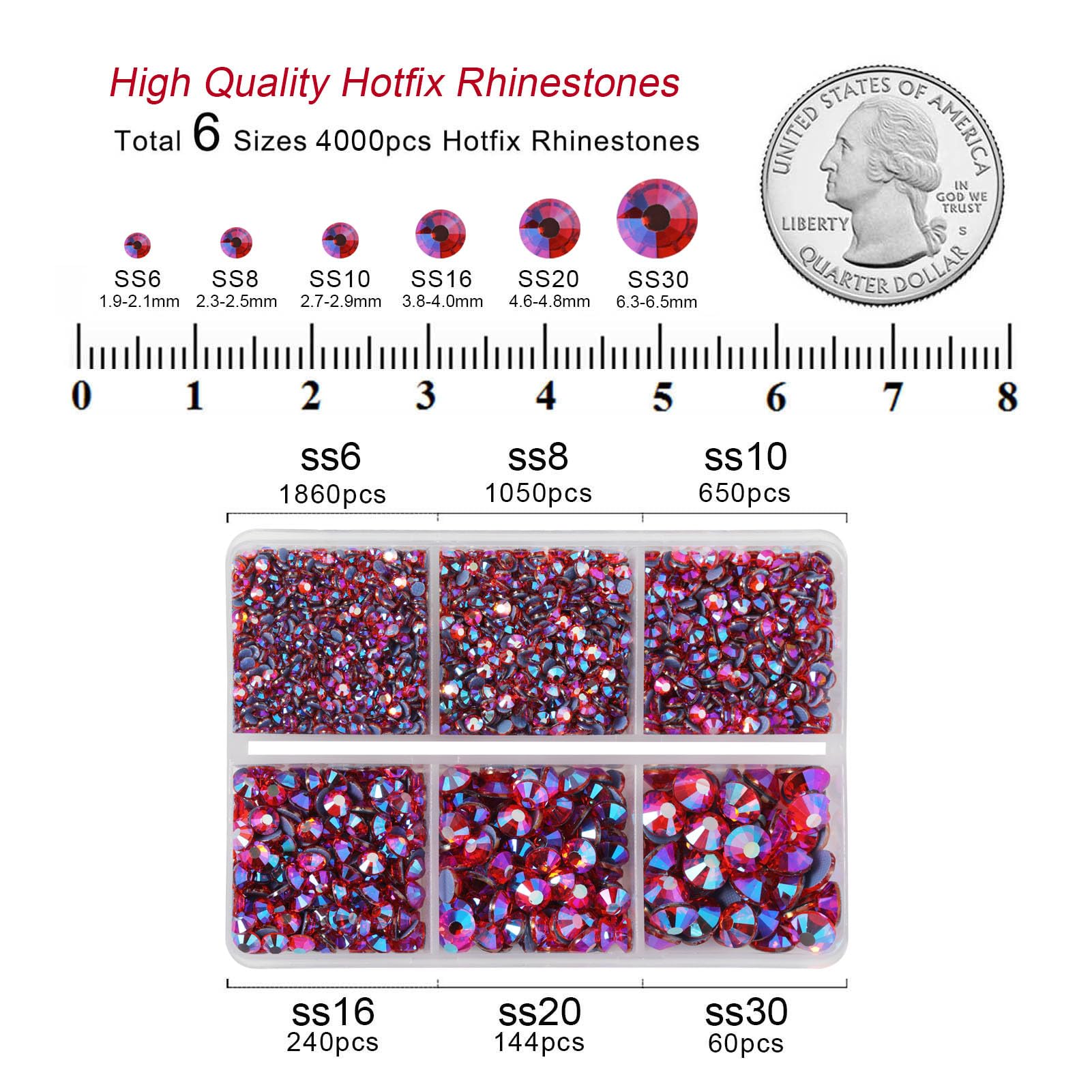 BEADSLAND Hotfix Rhinestones,4000 PCS Rhinestones for Clothes Crafts Mixed 6 Sizes with Wax Pencil and Tweezers Kit,SS6-SS30,Hyacinth AB - Image 4