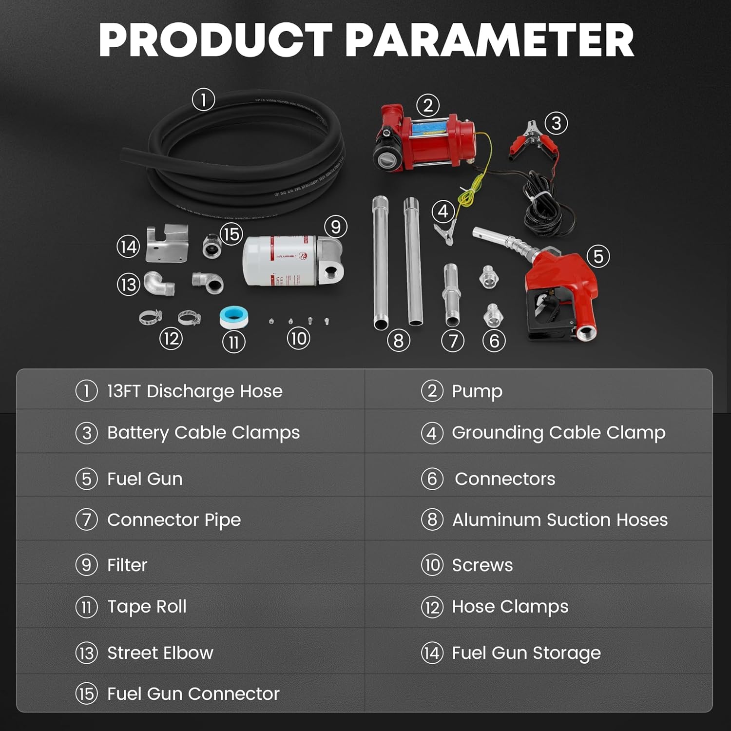 Fuel Transfer Pump, 10GPM 12V Transfer Pump with Discharge Hose ＆ Automatic Nozzle, Cast Iron Heavy Duty for Gasoline, Diesel, Kerosene, Biodiesel