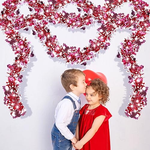 Miniatura 5 de Guirnalda de oropel para el día de San Valentín de 39.4 pies con 120 luces LED, decoración colgante brillante en forma de corazón, guirnalda de