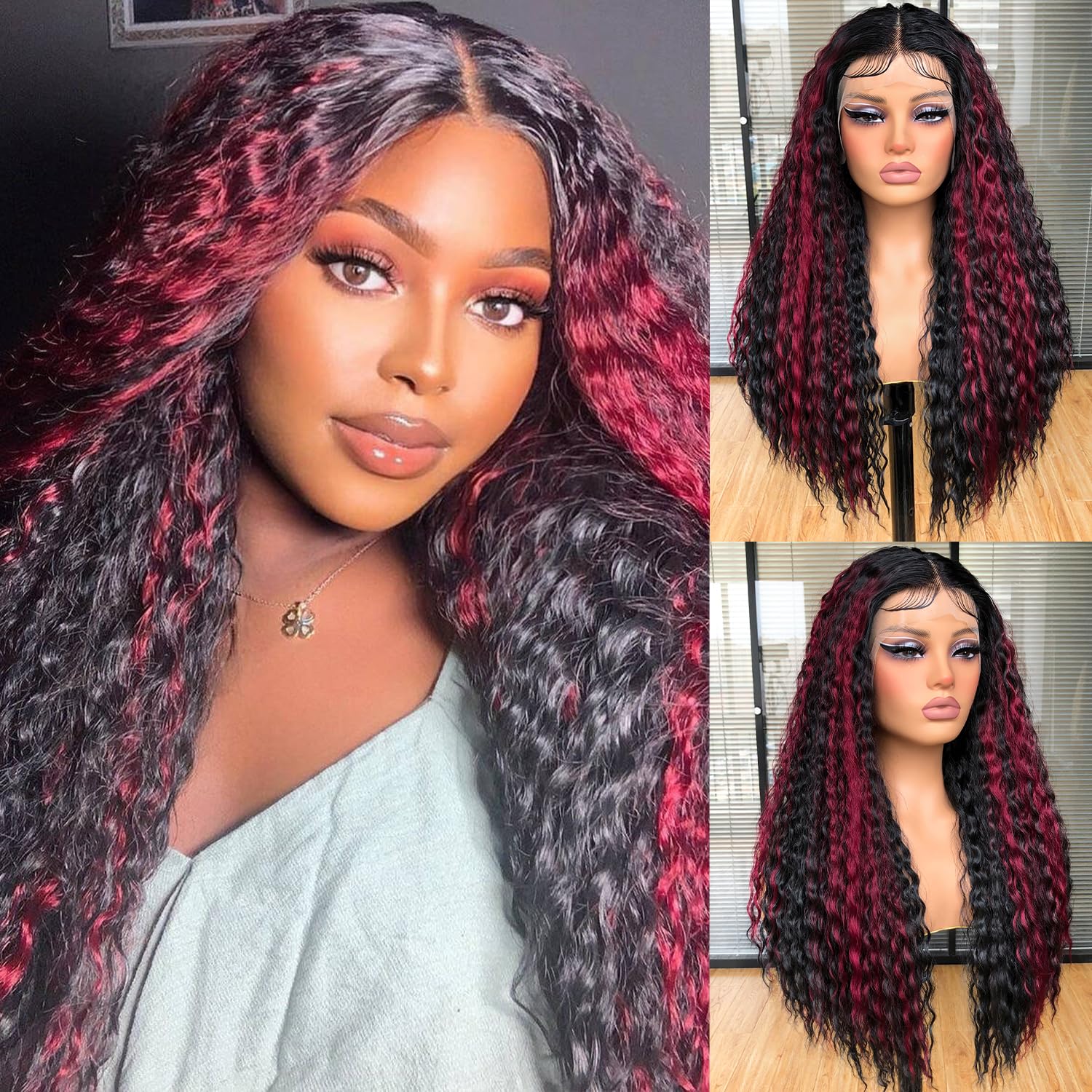 Red Wig Long Curly Lace Front Wigs Red Color Long Wavy Curly Women