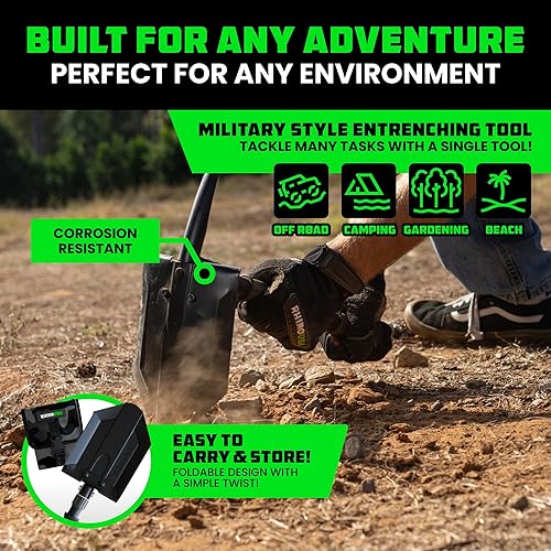 Miniatura 6 de Rhino USA Pala de supervivencia con púa  Herramienta de entrenamiento de acero al carbono resistente estilo militar para todoterreno, camping,