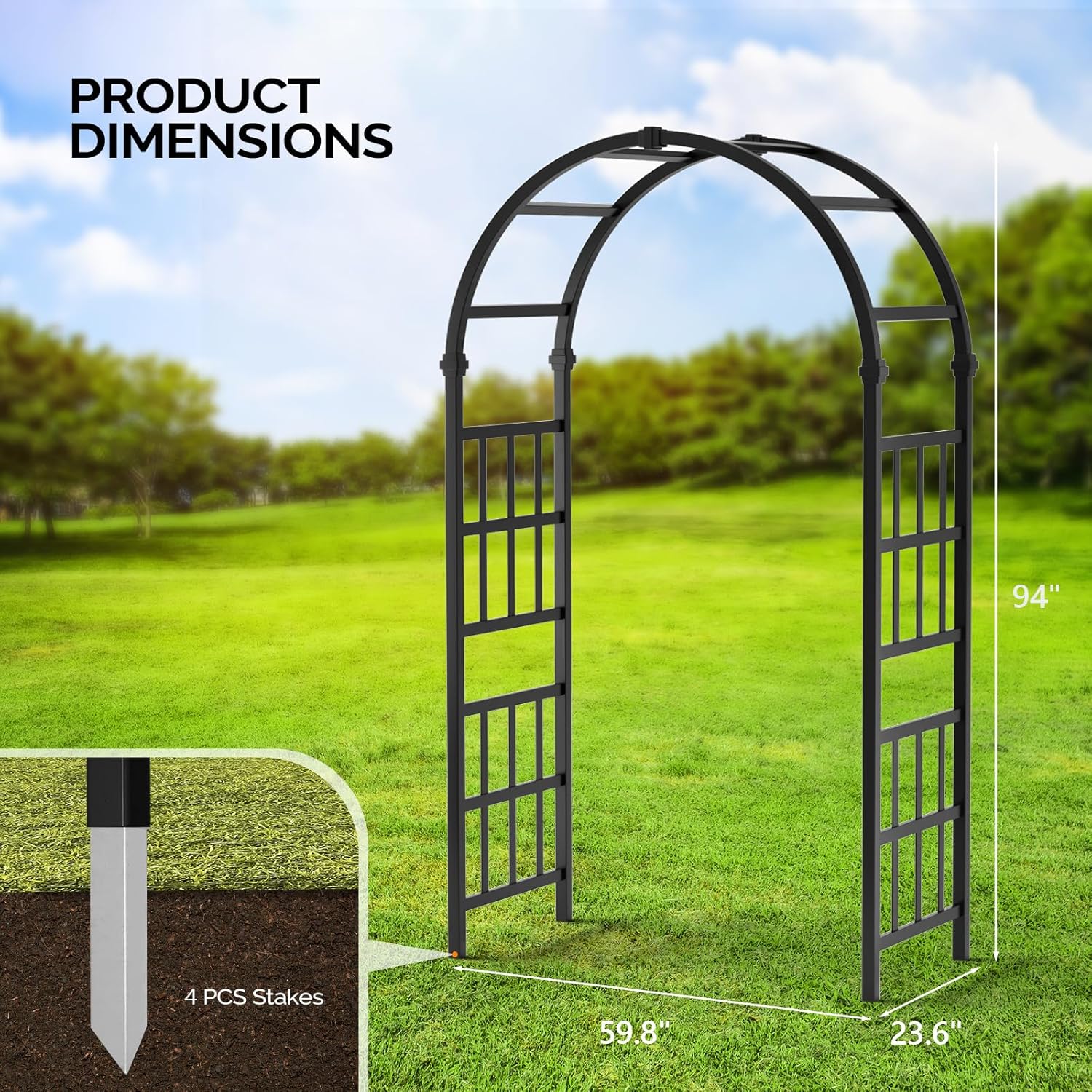 Outvita PVC Garden Arbor, Arch Trellis for Climbing Plants Outdoor, Weather Resistant Arbor, Durable Plant Support, Easy Assembly for Weddings, Gardens & Parties (Black, Extra Large)
