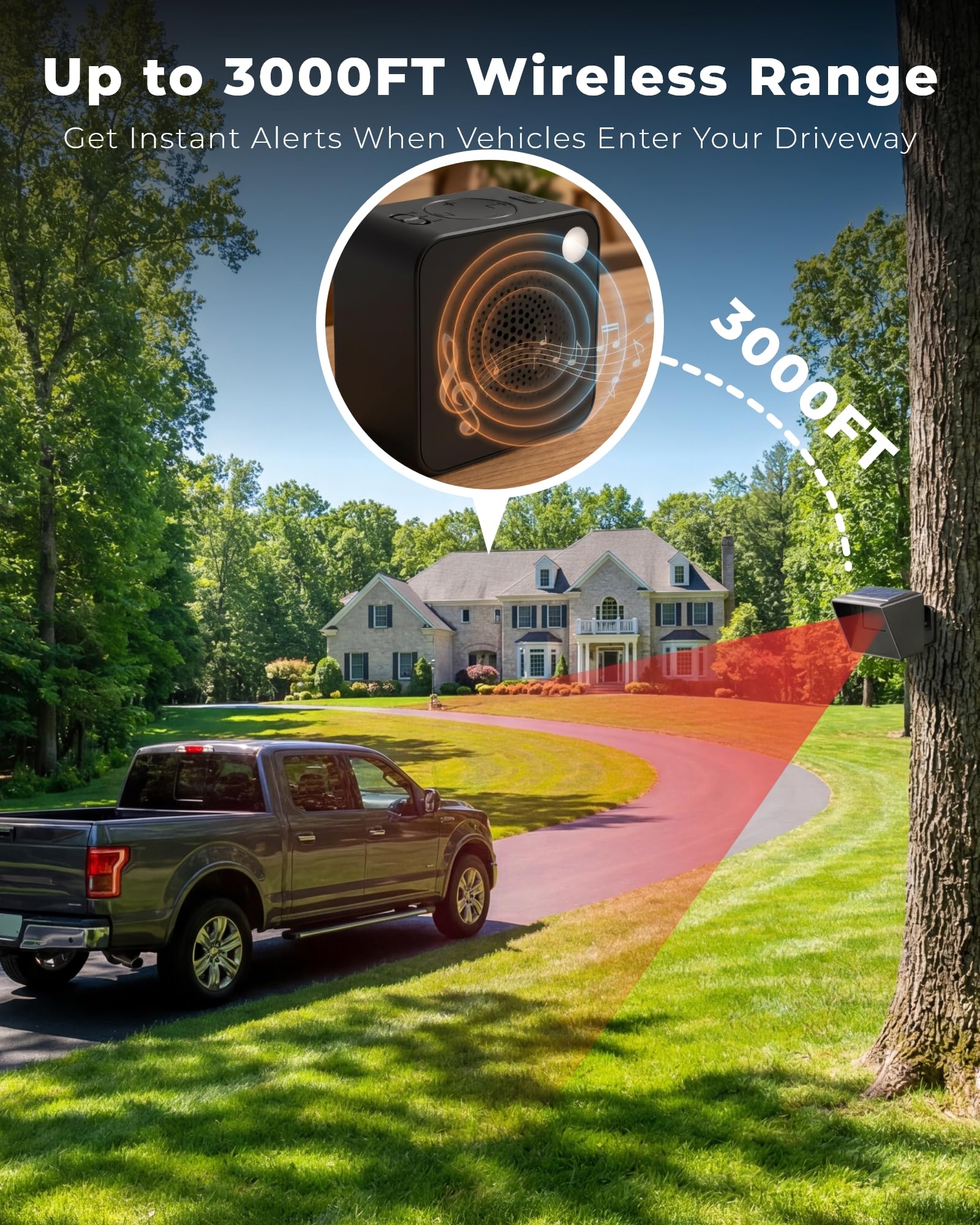 FULNIX Driveway Alarm - Solar Motion Sensor & Receiver -4