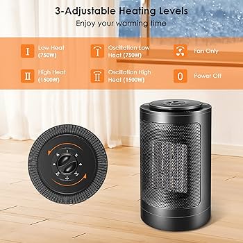 ファンヒーター BRUNO 2 Angle Ceramic Fan Heater NAVY Midea 2-in-1 Digital Turbo Heater + Fan, MSH23FT3DSB, Black