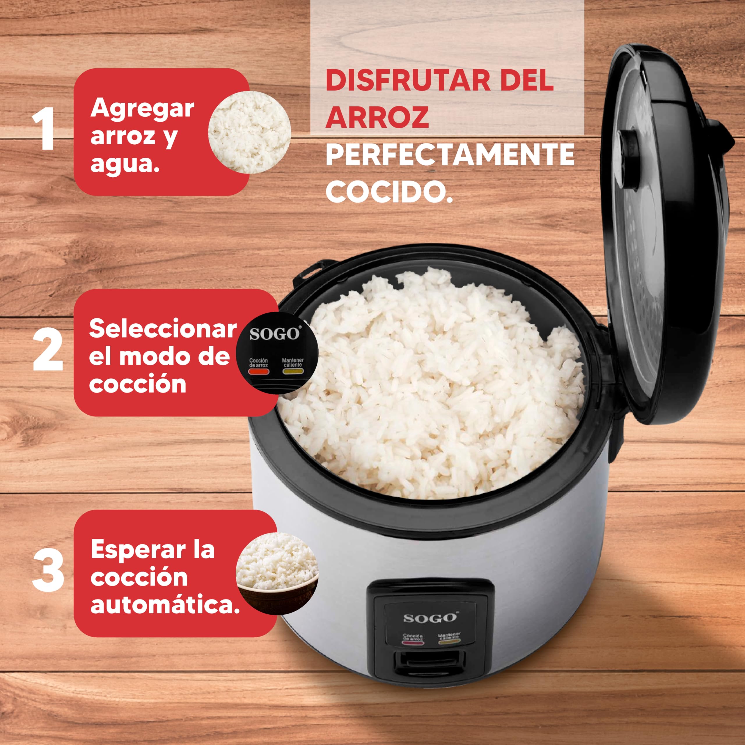 Sogo Arrocera Eléctrica Inteligente 1.8L con Bandeja de Cocción al Vapor Incluida - Olla Arrocera Digital Multicooker Antiadherente 10 Tazas 700W – Rice Cooker con Ciclo de Cocción Automática