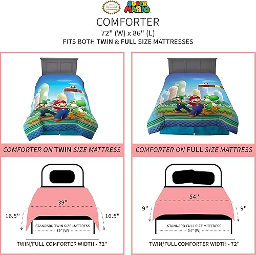 Miniatura 4 de Franco Ropa de cama para niños, edredón reversible de microfibra súper suave, tamaño individual/matrimonial, Mario