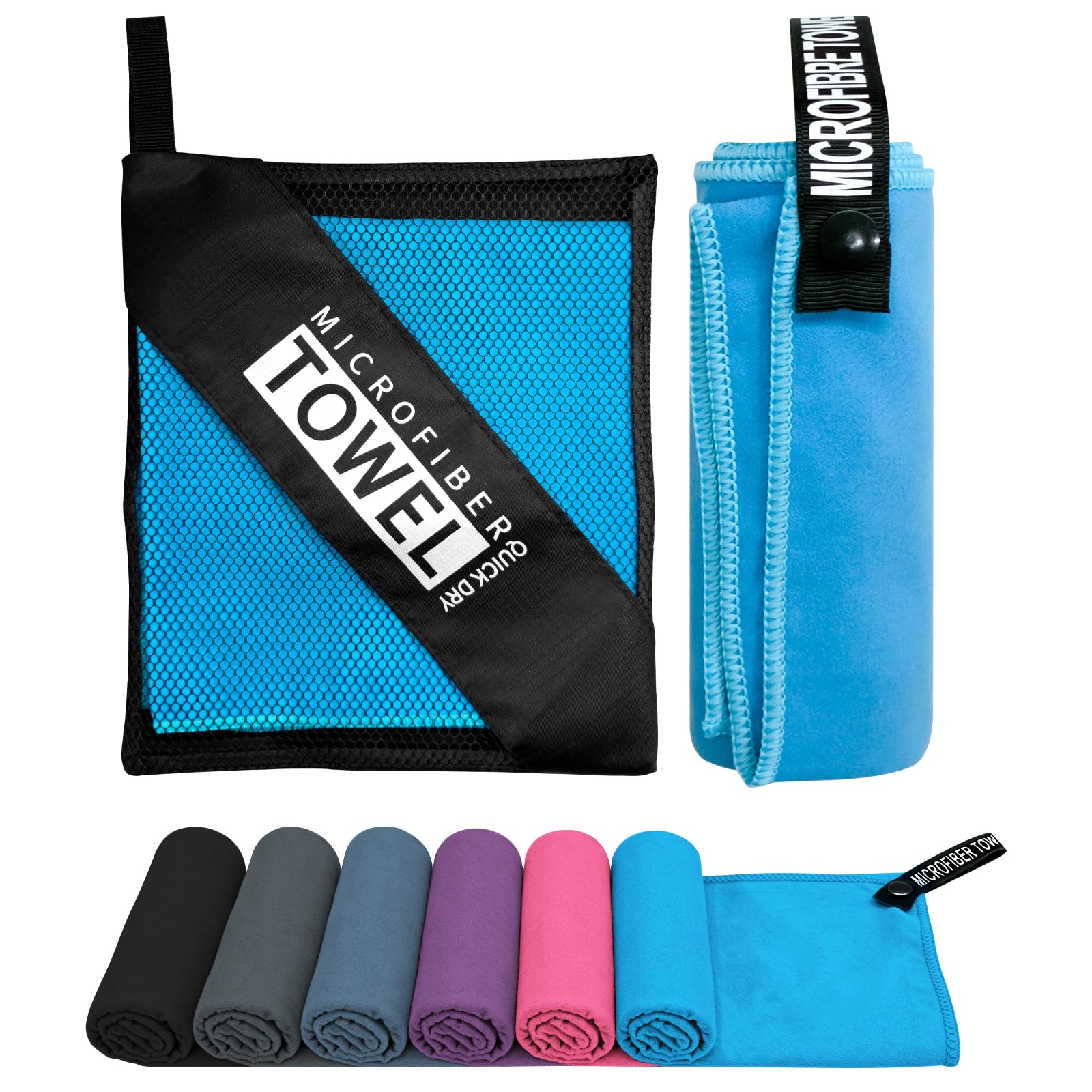 Sevenpers Microfibre Towel – Quick Dry, Super Absorbent & Ultra Lightweight, Compact Travel Towel for Gym, Beach, Swimming, Running & Camping (Blue, 40x80cm)