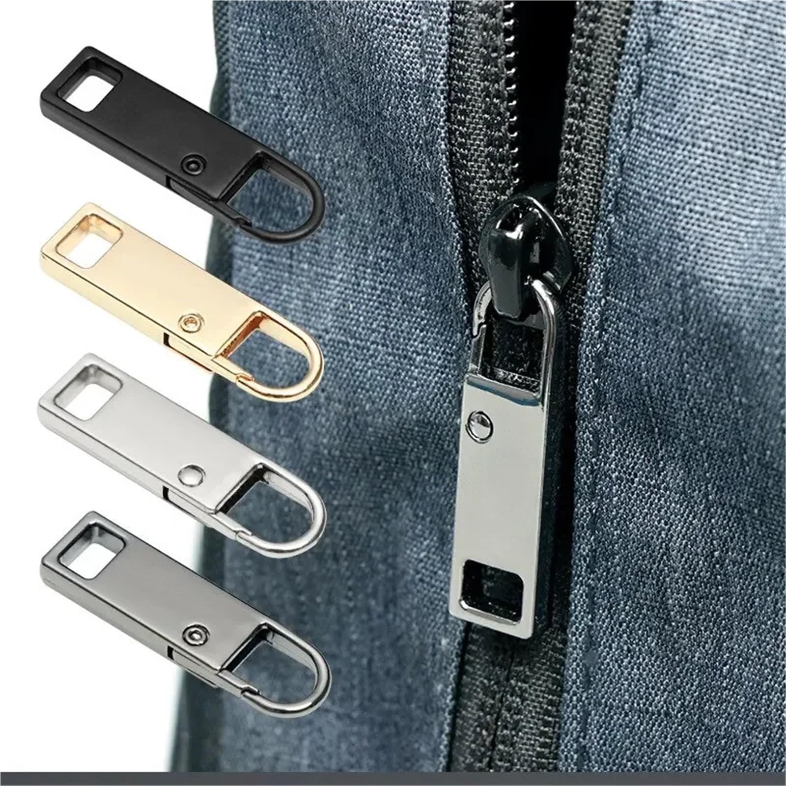 Tiradores de cremallera, 50 unidades, cabeza de cremallera extraíble de metal, deslizador universal para bolsas y ropa, ganchos de cremallera de repuesto (plateado)