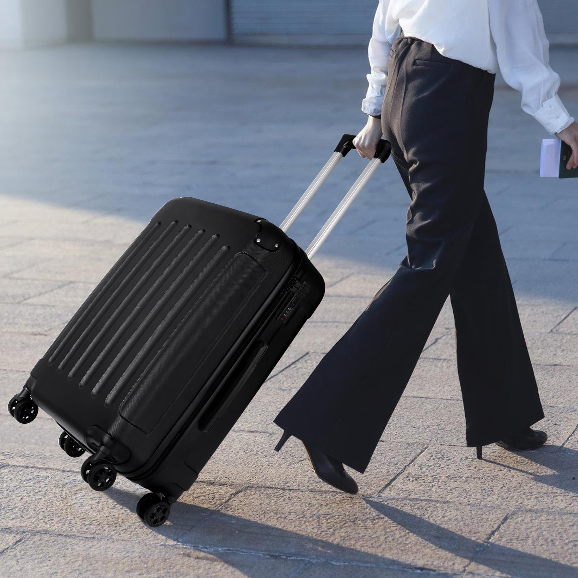 TANTOMI Koffer Mittelgroß, 24 Zoll Hartschalenkoffer, Trolley, Leichter ABS-Rollkoffer, Reisekoffer mit 4×360°-Rollen, 3-Stelliges Zahlenschloss (Schwarz, 65L)