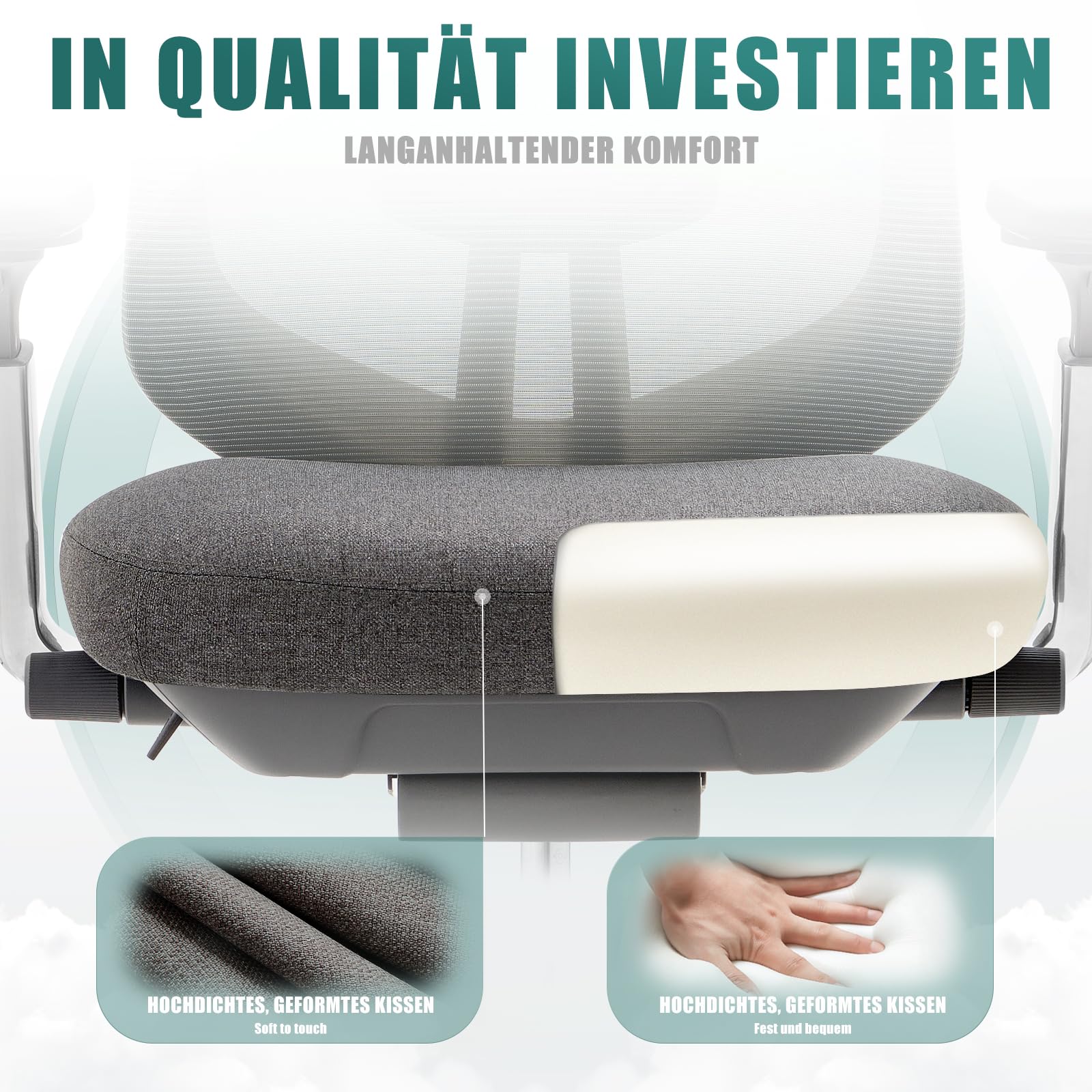 COLAMY XK Atlas Ergonomischer Netz-Bürostuhl, Chefsessel mit hoher Rückenlehne, Verstellbarer Kopfstütze und 4D-Armen, Schiebesitz, Kippsperre, Aluminium-Basis, Dunkelgrau