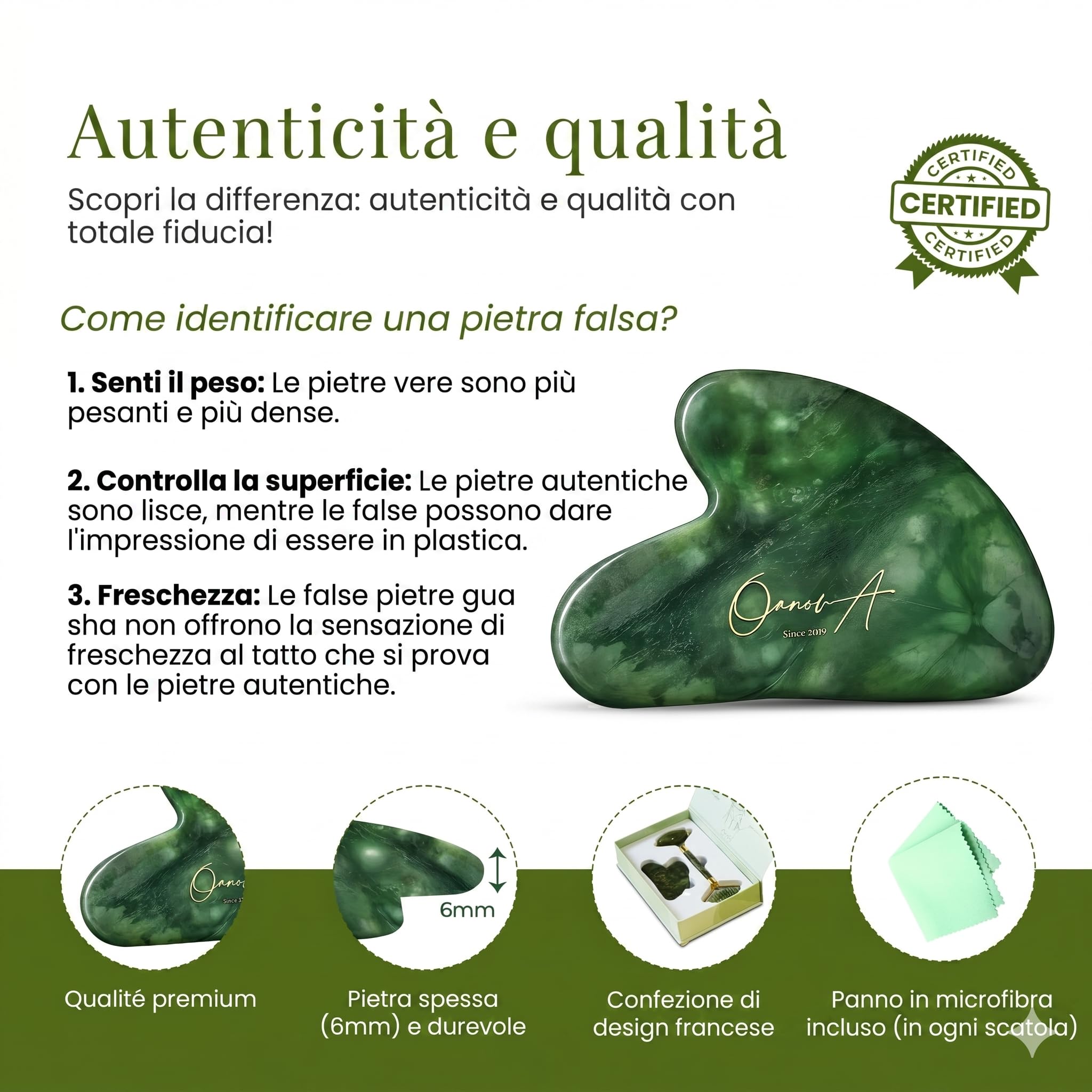 Kit Gua Sha per Viso e Corpo & Roller | Pietra Di Giada Verde | Massaggio Antirughe & Drenaggio Linfatico | Lifting Mento Doppio | Guasha | Maderotherapy | Gasha | Raffinare Shaper del Viso [OanovA]