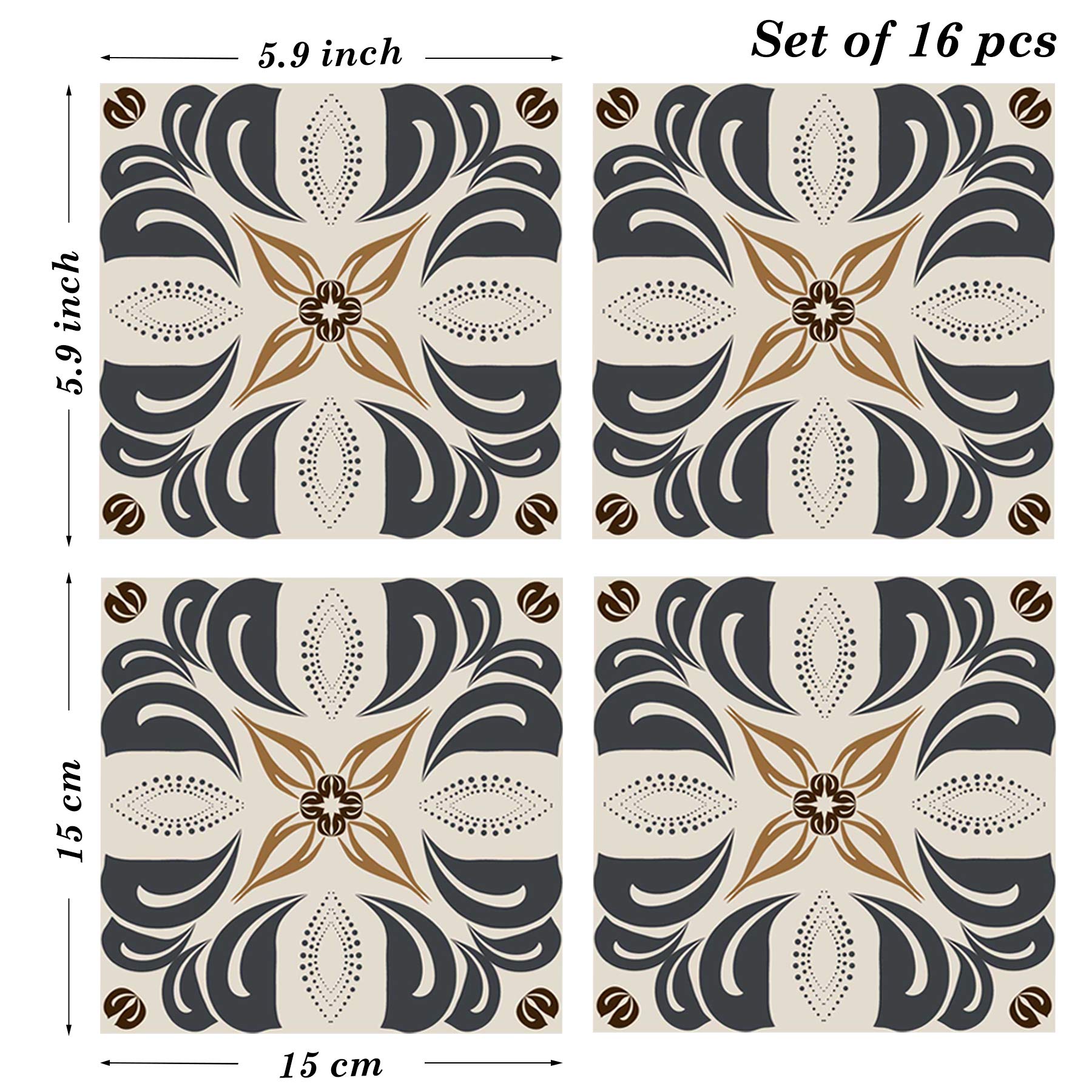 Juego de pegatinas de azulejos de cáscara y palo estilo portugués español Azulejo de 16 piezas (5.9 4 4)