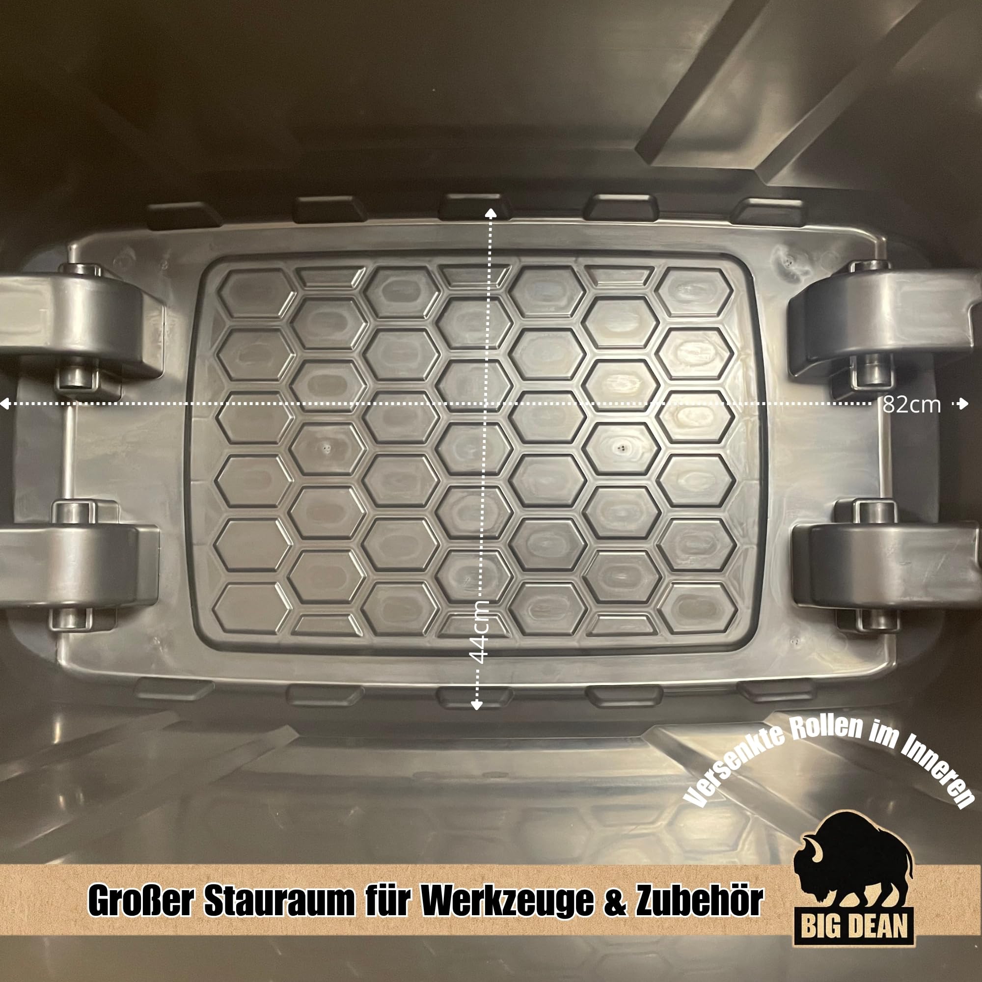 BigDean XXL Transportbox Kissenbox mit Nutzvolumen ca. 175 Liter 93x55x53cm | Aus Kunststoff in Schwarz mit Rollen und Deckel. Abschließbar. Maße BxTxH ca. 93 x 55 x 53 cm