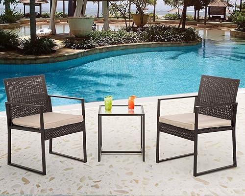 Miniatura 7 de FDW Juego de sillas de mimbre de ratán para patio, césped, balcón, piscina, patio, color negro