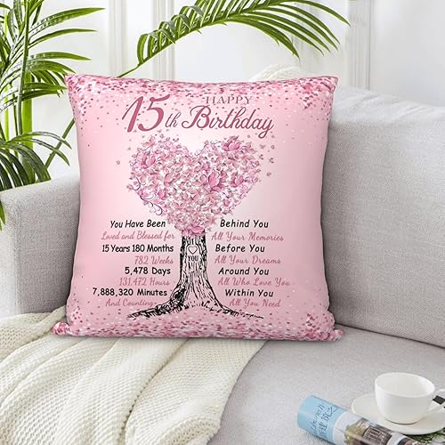 Miniatura 2 de Regalos para niñas de 15 años, funda de almohada de 18 x 18 pulgadas, regalos de cumpleaños 15 para adolescentes, decoraciones de cumpleaños de 15