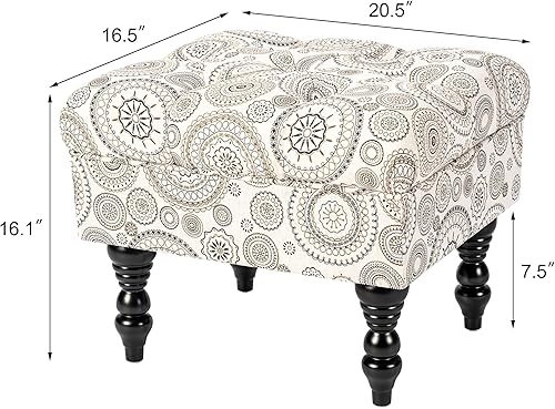 Miniatura 3 de Adeco Taburete otomano copetudo de 20 pulgadas, con patas de madera resistentes, reposapiés tapizado de mediados de siglo (rojo)