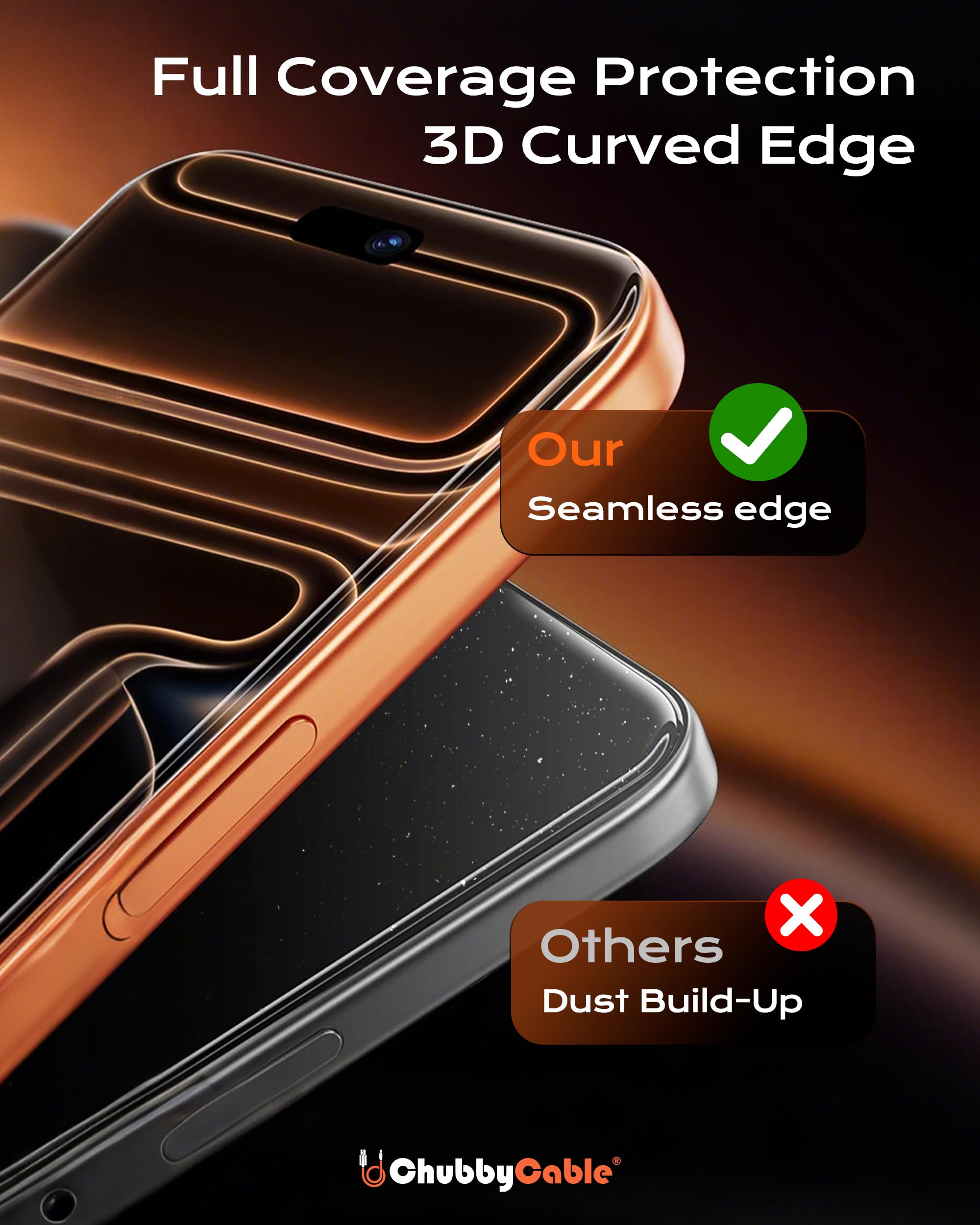 chubbycable ChubbyShield Ultra Lot de 2 films de protection d'écran en verre trempé HD pour iPhone 17 Air HD Boîte d'installation ultra facile Élimination automatique de la poussière et sans bulles