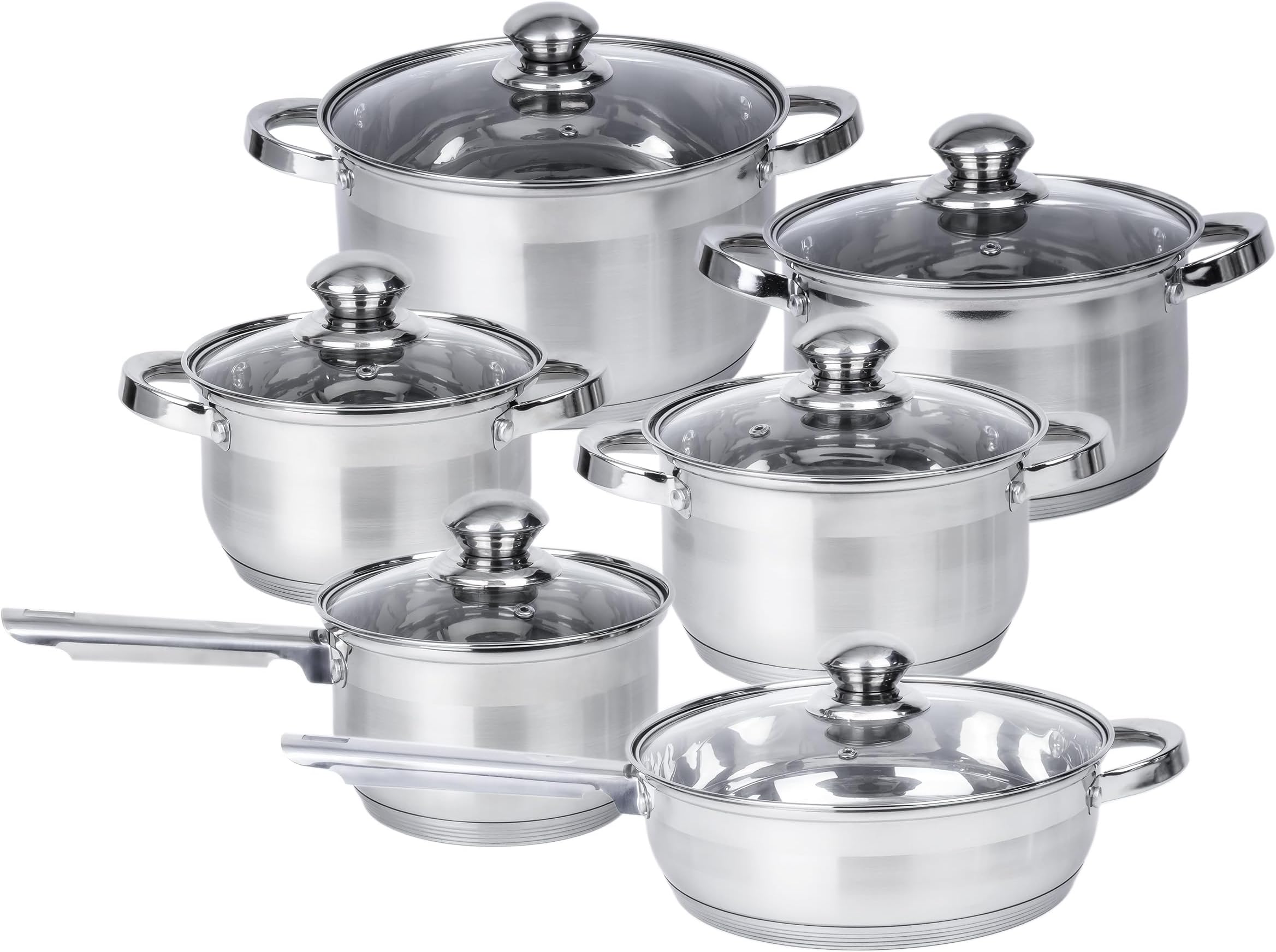 Cuisine Art Wilson Stainless Steel Cookware Set, 12-Piece, Casseroles, Saucepan, Fry Pan, Ergonomic Handles, All Cooktop Compatible, Dishwasher Safe, Durable, Stylish Kitchen Essentials