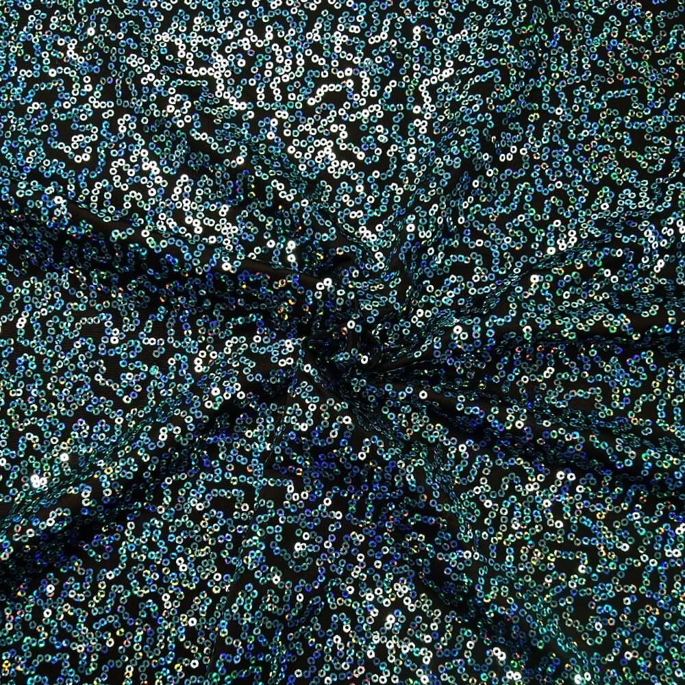 Oh Sew Crafty Limited Black/Turquoise Sequin Dancewear Lycra Stretch Premium Quality Sparkle Fabric Dressmaking ()