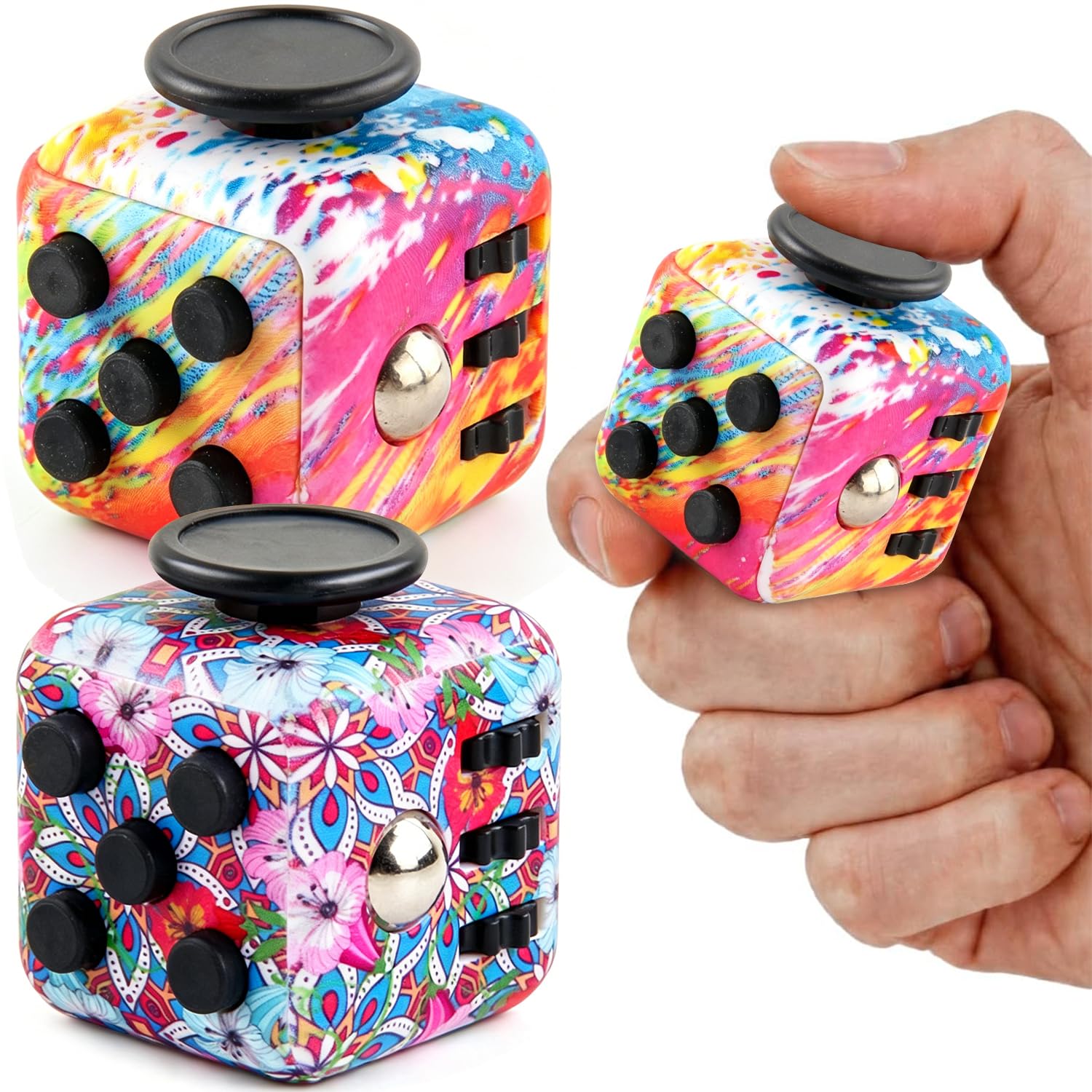 MIFKLMV 2PCS Cube Fidget Toy, Fidget Toy Cube Stress Toy Anti-Stress Fidget Toys for Teens Student Adult Stress Reliever for Classroom Office Home