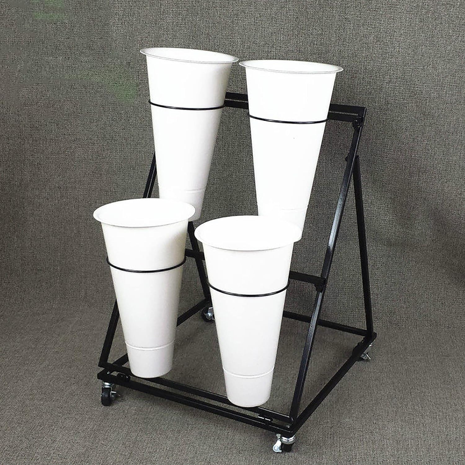Présentoir de Fleurs avec roulettes, étagère à Bouquets Portable for Jardin, Balcon et événements en Plein air(2 Tier 4 White Bucket)