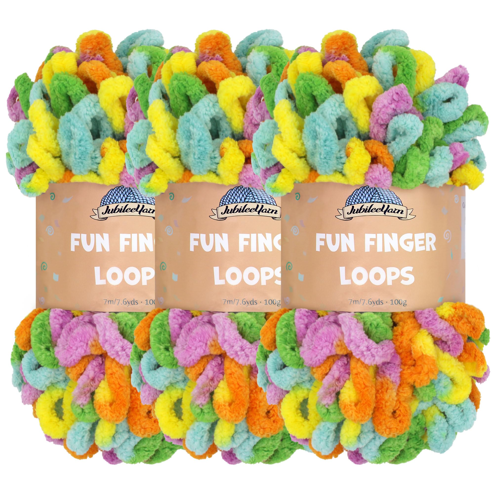 JubileeYarn Fun Finger Loops Yarn - Polyester Jumbo Weight Loop Yarn - 100g/Skein - Aura - 3 Skeins — image 1