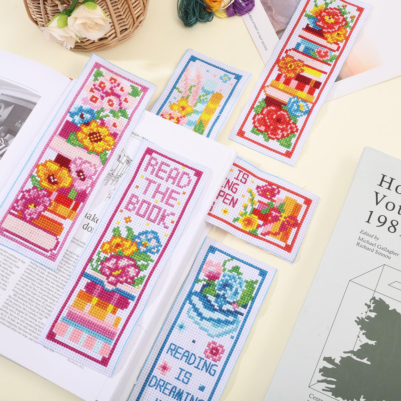 Kreuzstich-Lesezeichen Set Mit Blumenmotiven | 6 Stück, Inkl. Buntem Garn & Zubehör – Für Anfänger & Erwachsene