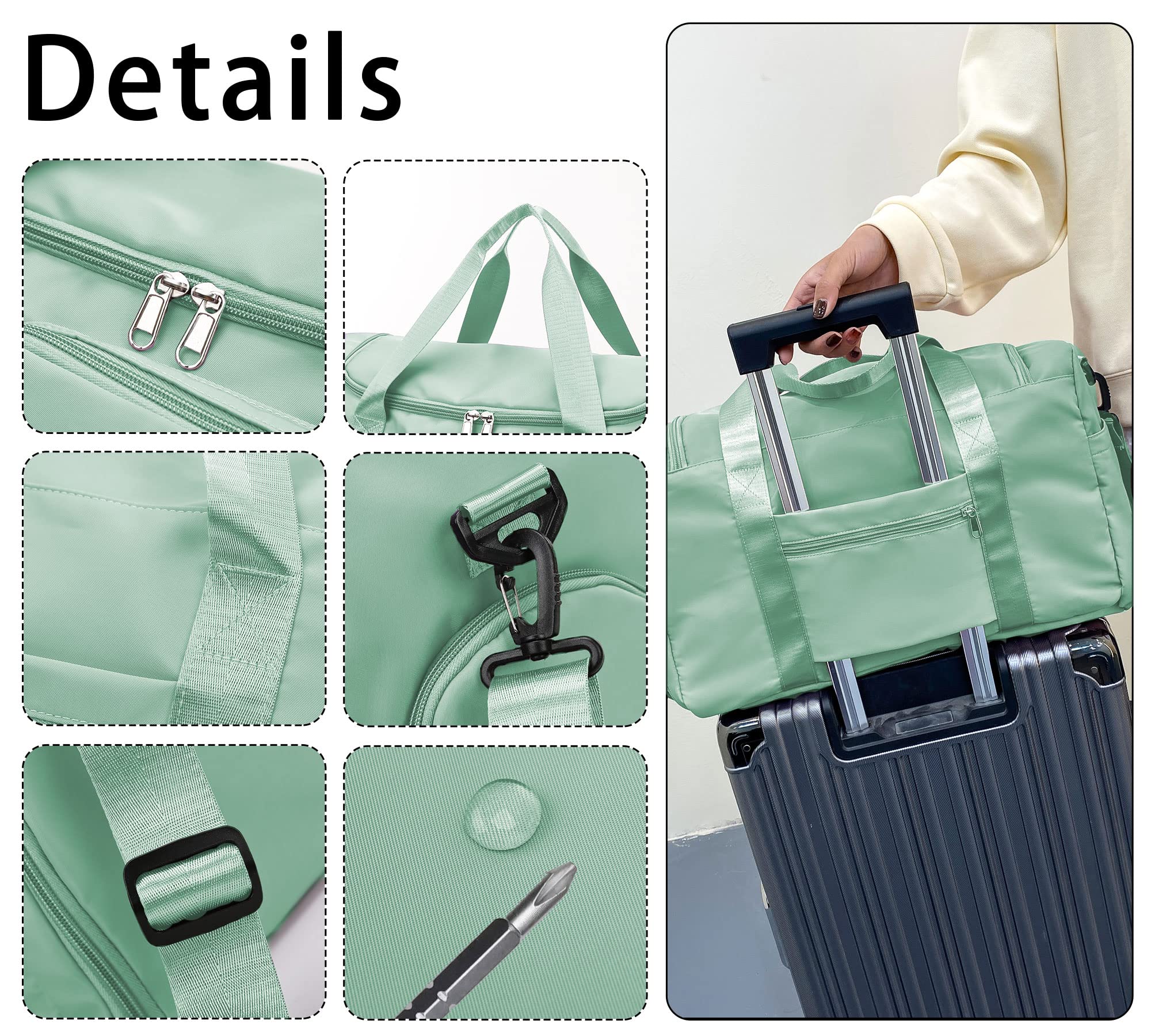 Borsone da Viaggio Pieghevole, Impermeabile Borsone Palestra Sportiva con Scomparto Scarpe e Scomparto Bagnato Grande Borsa da Palestra Donna Uomo Leggera Borsa Piscina per Sport/Viaggi, Verde