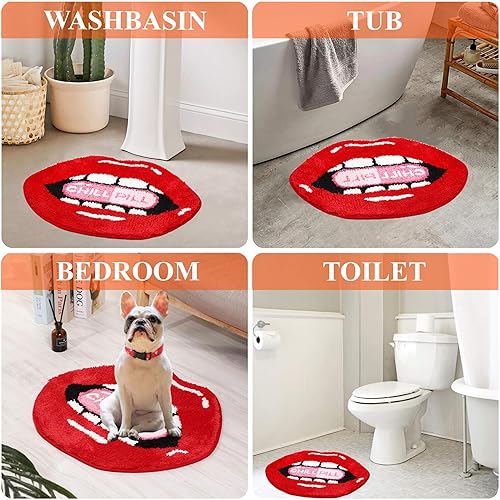 Miniatura 6 de Tapete de baño de labios rojos para baño, tapete de baño de labios rojos de San Valentín, antideslizante para la ducha, suave y absorbente de