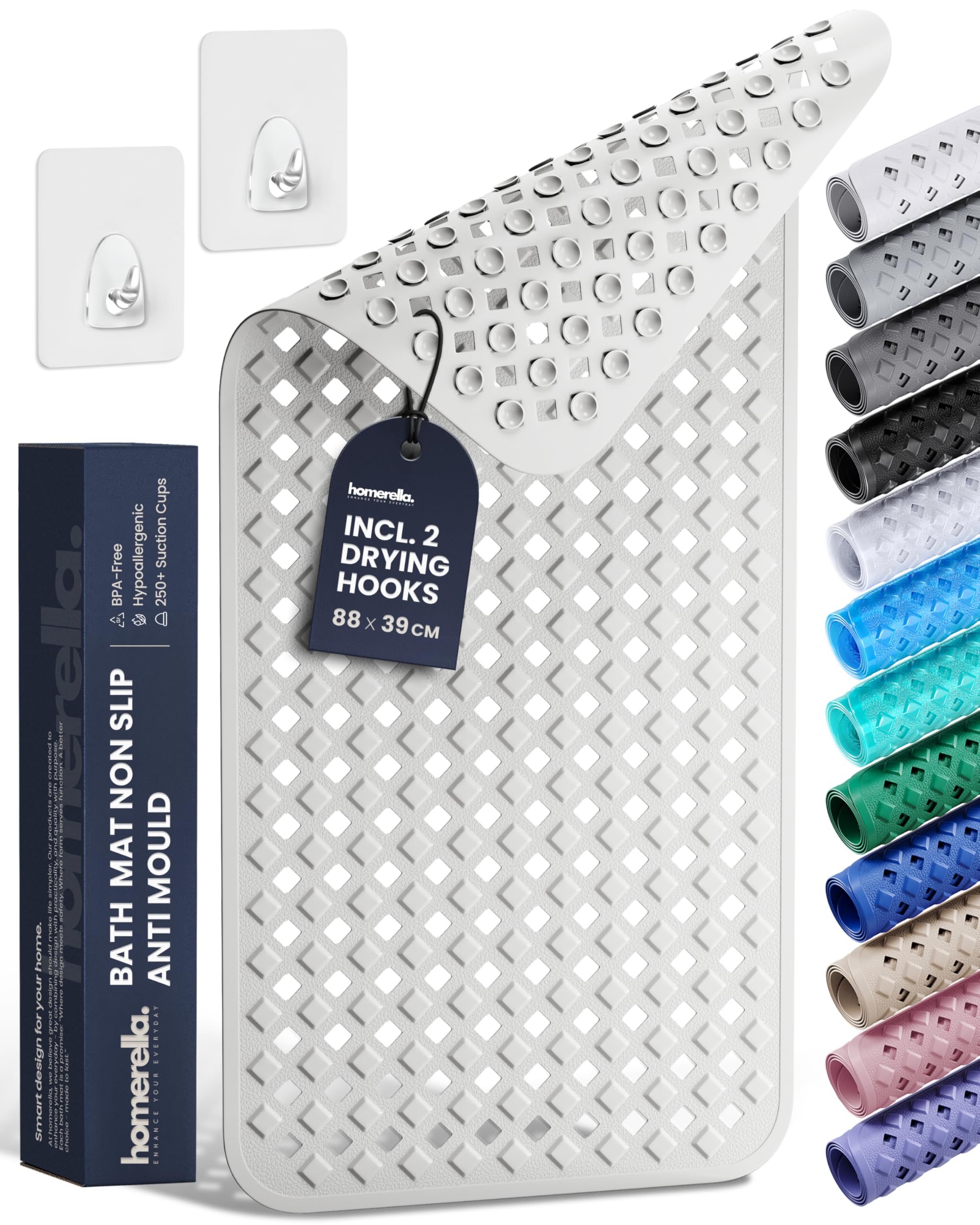 Bathtub Mat Non Slip Anti Mould 88x39cm - homerella® Shower Mat Machine Washable & BPA free, Shower Mat Non Slip Anti Mould, Anti Slip Bath Mat, Shower Mats for Inside Shower and Tub