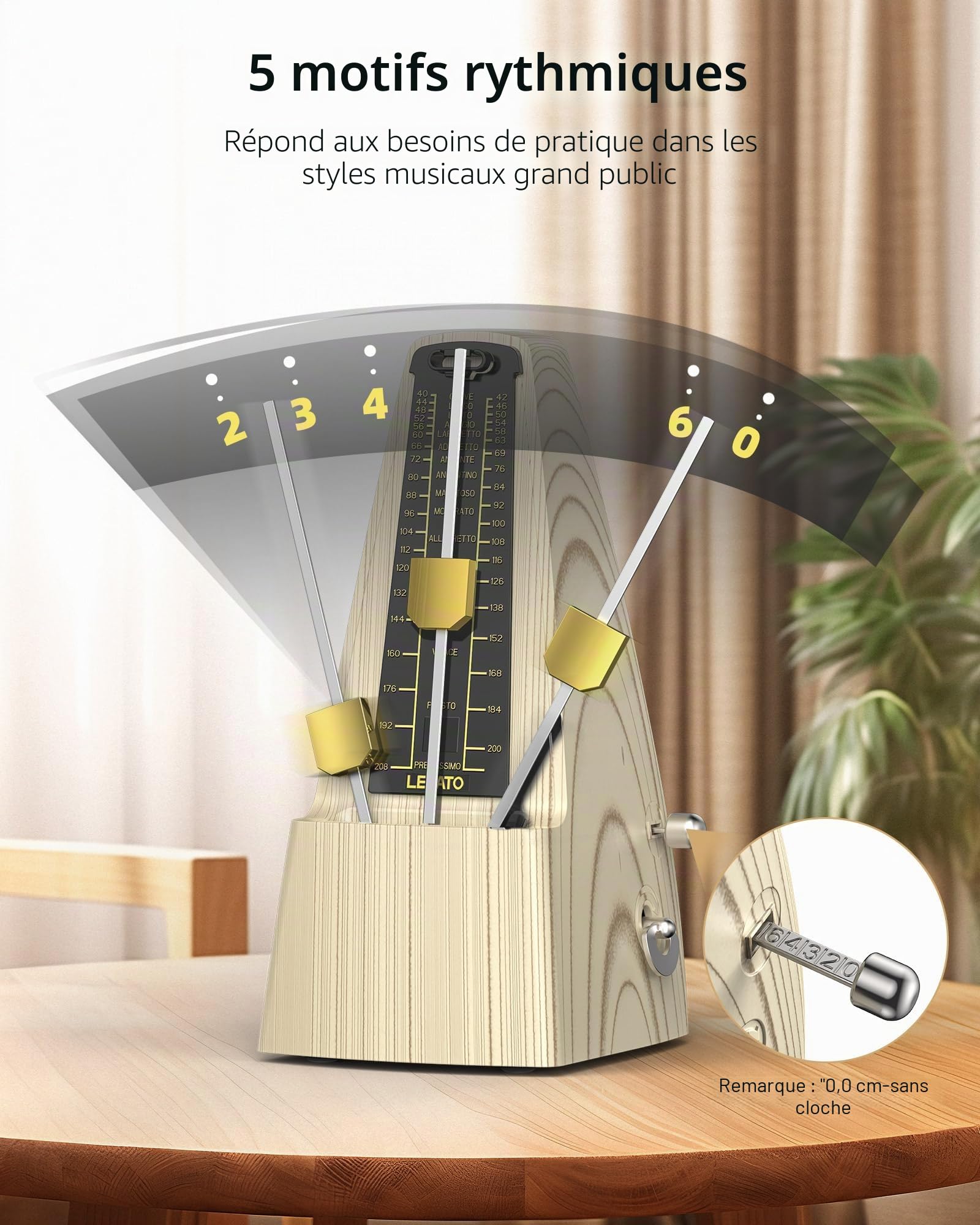Métronome mécanique avec mouvement en métal, métronome universel LEKATO pour piano, batterie, guitare, ukulélé, violon, saxophone, look classique, facile à utiliser, son fort, pas besoin de piles