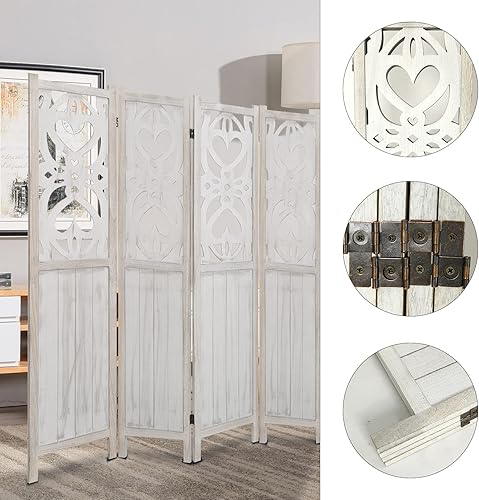 Miniatura 3 de ECOMEX Divisor de habitación tallado de 4 paneles de 5.6 pies, separadores de habitación de madera, pantallas plegables, separadores de habitación