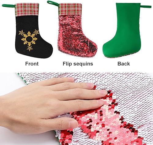 Miniatura 3 de REFYLD Medias de Navidad  Bandera filipina de Filipinas con purpurina brillante Navidad colgante calcetín para decoraciones de Navidad