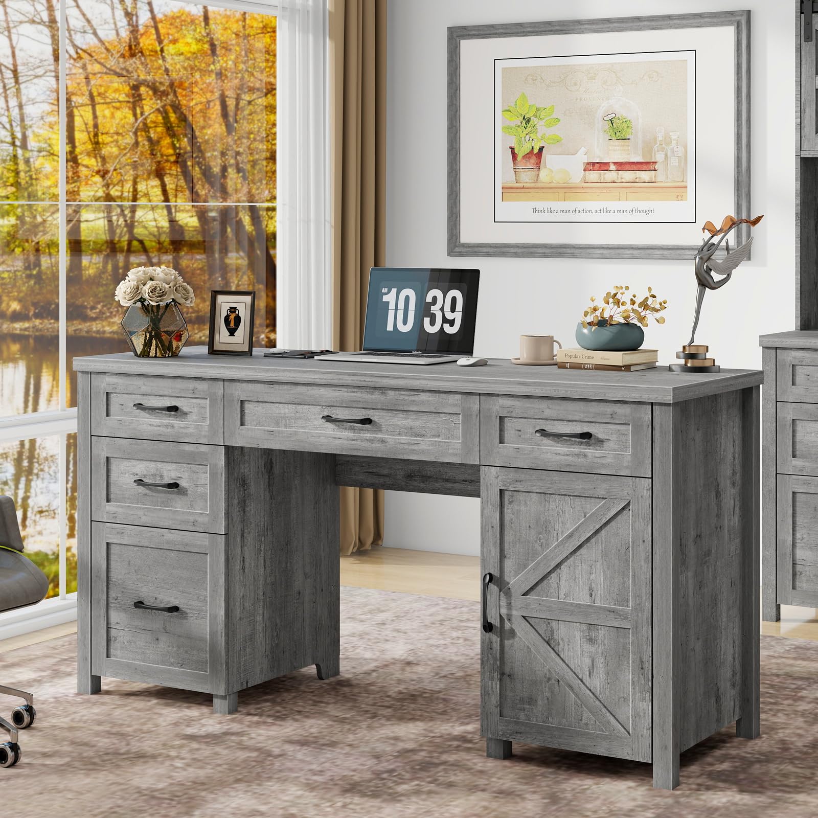 Amazon.com: Halitaa Farmhouse 61'' Executive Desk with 5 Drawers